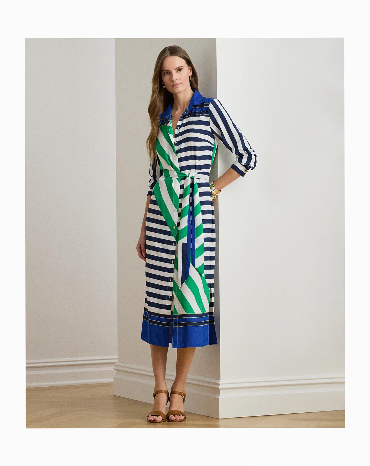 Women's Striped Crepe Shirt Dress