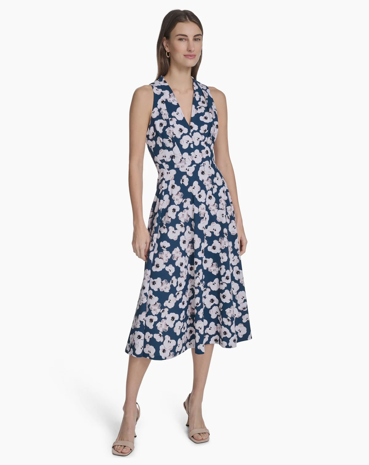 Women's Printed V-Neck Midi Dress