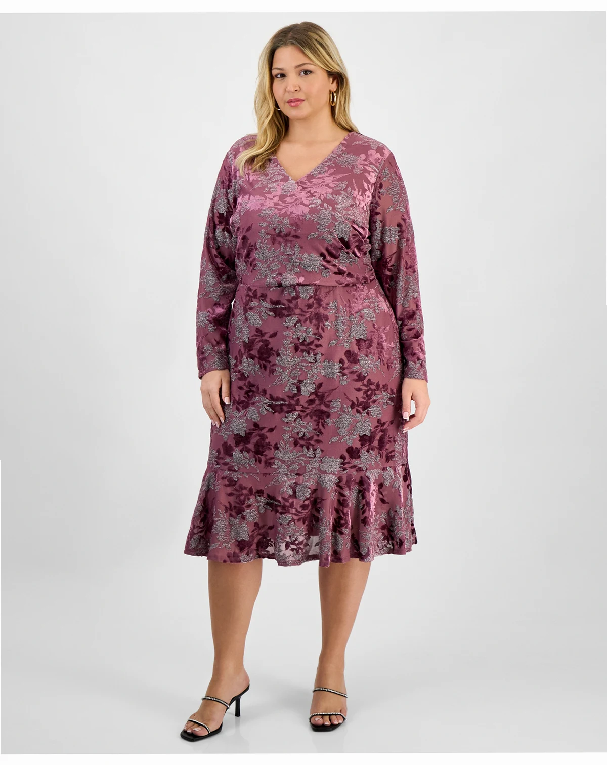 Plus Size Print V-Neck Long Sleeve Dress