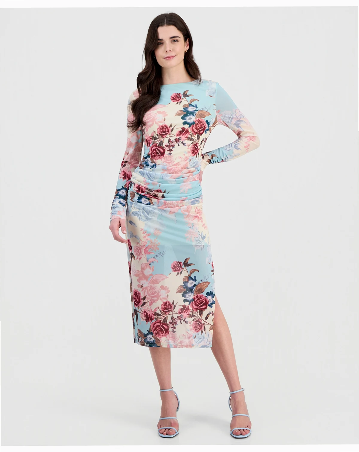 Juniors' Floral Mesh Midi Dress