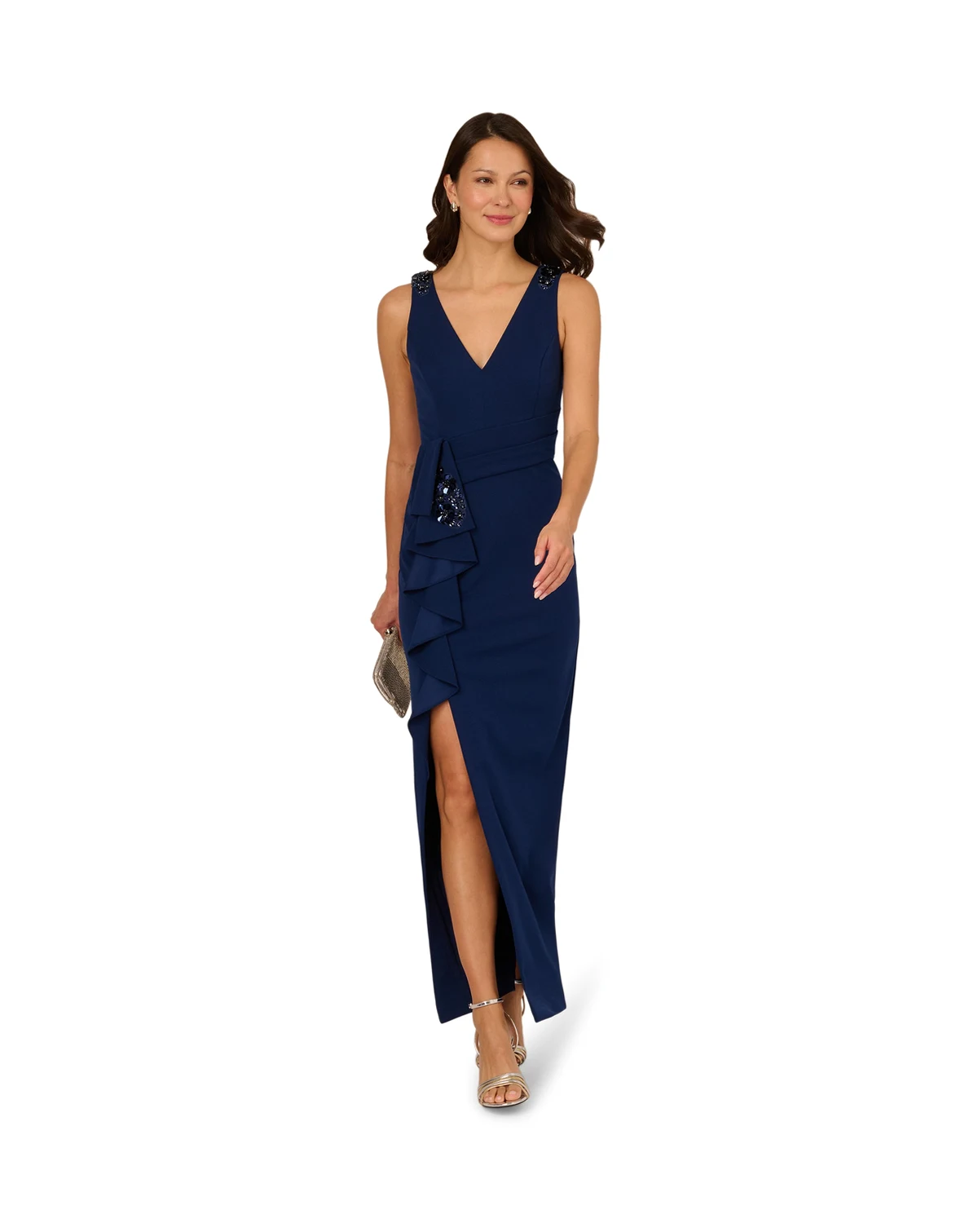 Women's Side Ruffle Column Gown