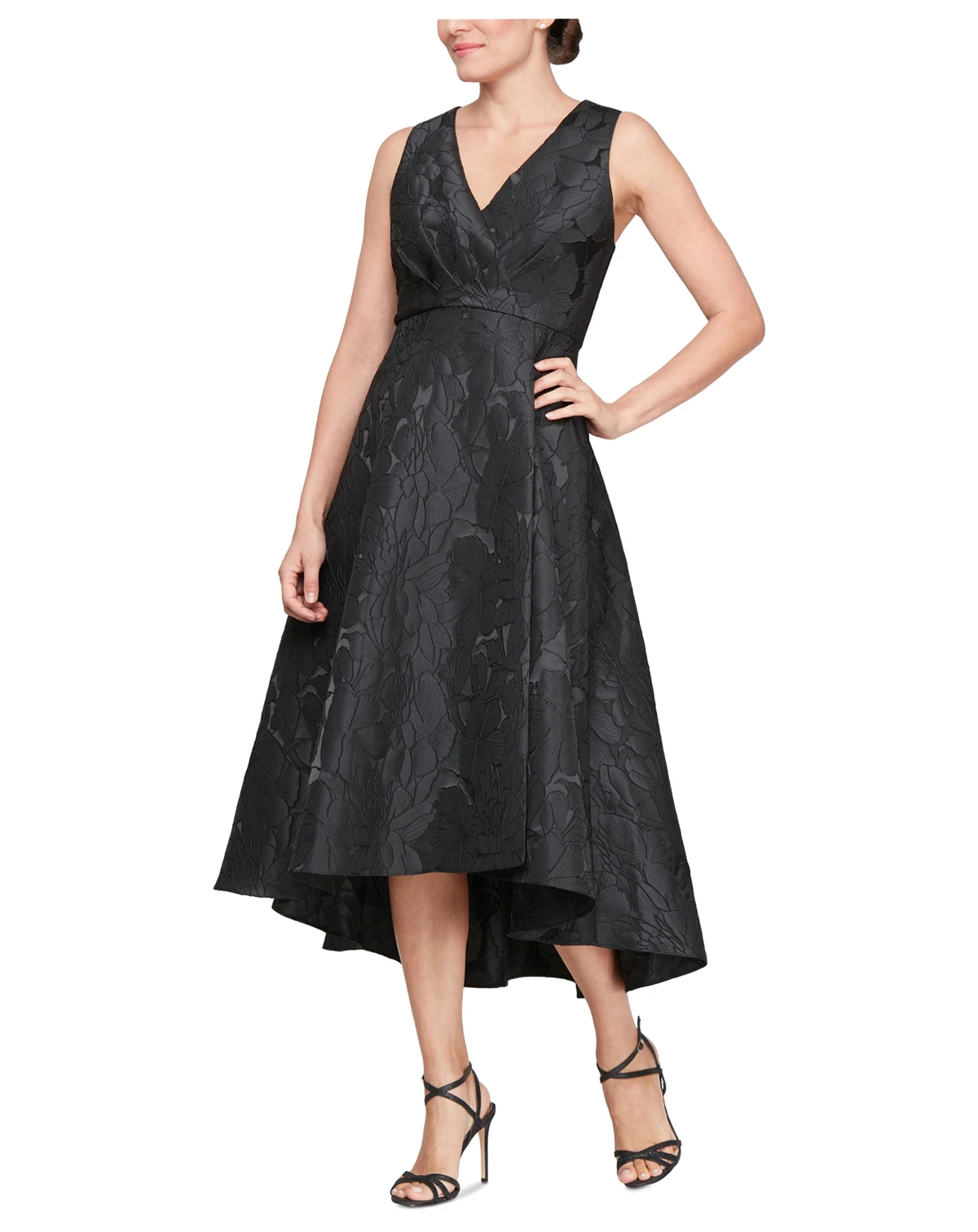 Women's Jacquard V-Neck High-Low Dress