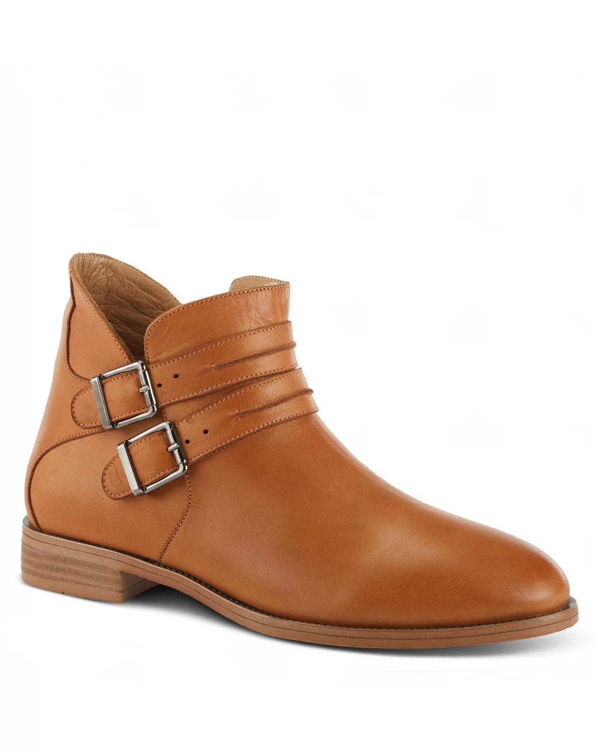 Pristina Leather Bootie with Double Decorative Buckles and Inside Zipper