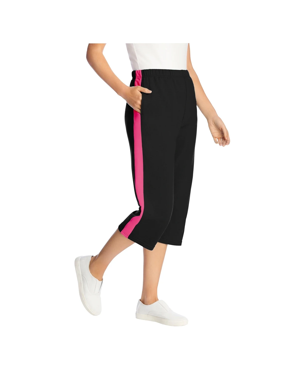 Women's Plus Size Side-Stripe Cotton French Terry Capri