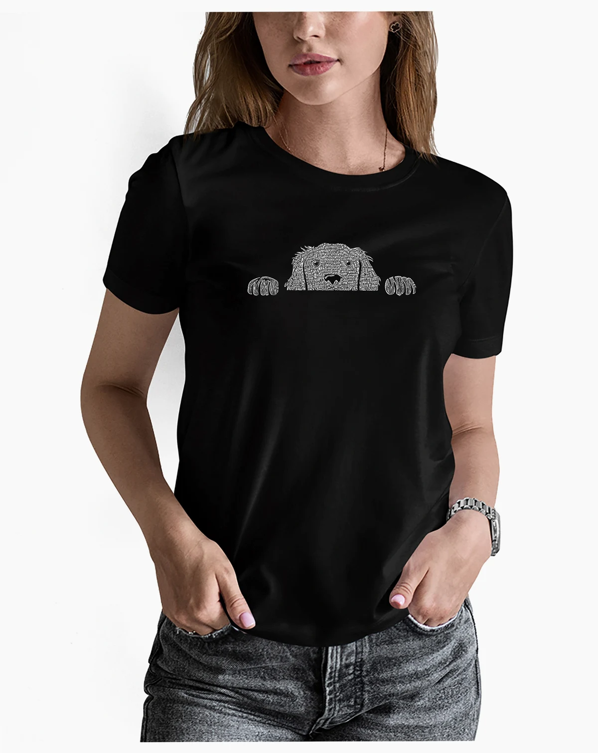 Women's Peeking Dog Word Art T-shirt