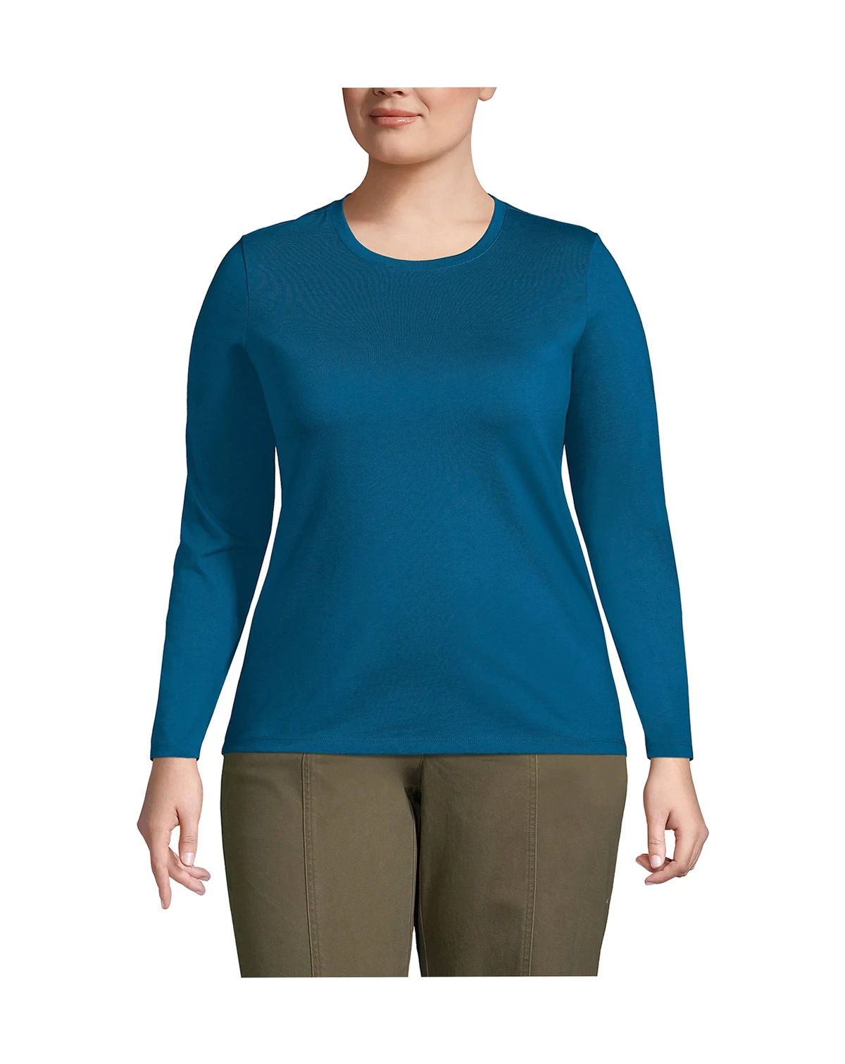 Plus Size Supima Cotton Long Sleeve Crewneck T-Shirt