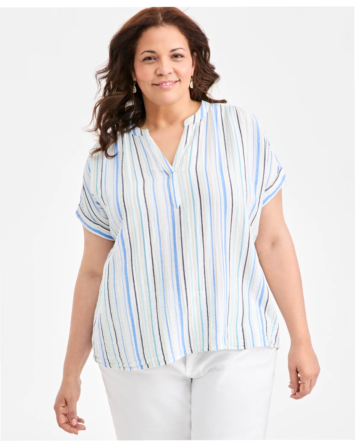 Plus Size Striped V-Neck Dolman-Sleeve Top, Macy's Exclusive