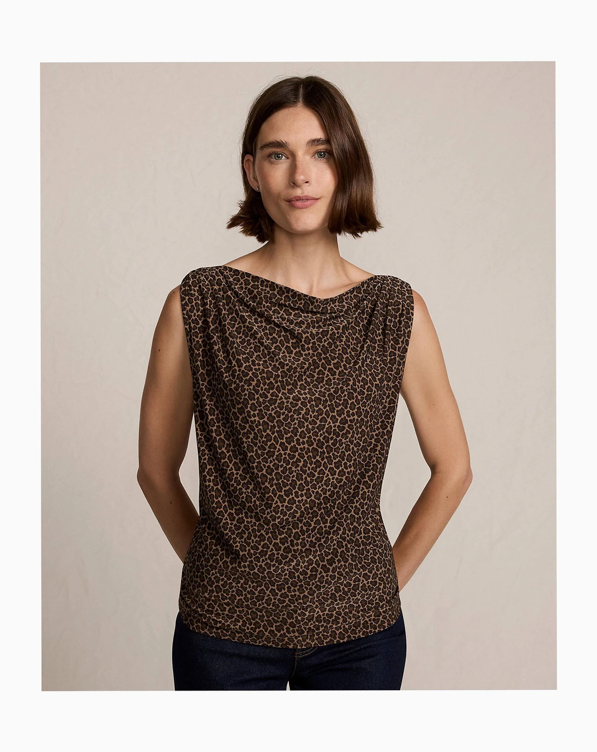Women's Sleeveless Silky Knit Drape Front Top