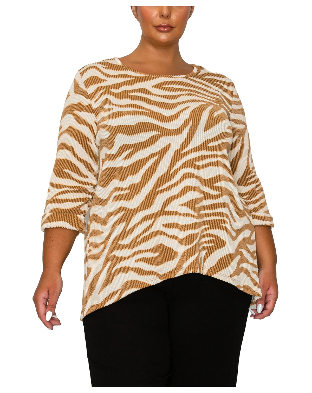 Plus Size Textured Zebra Button Back Top