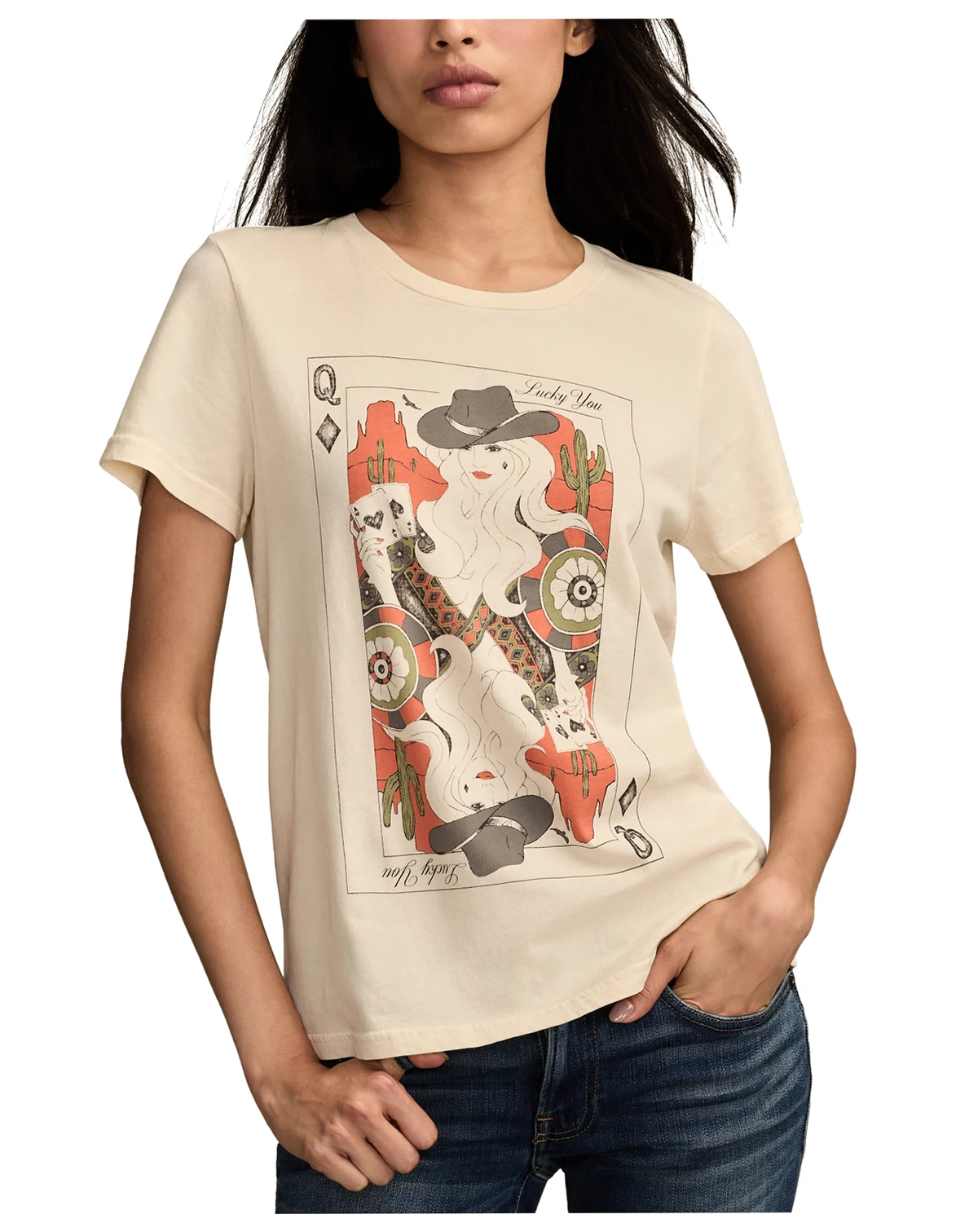 Women's Cowgirl Card Print Crewneck T-Shirt