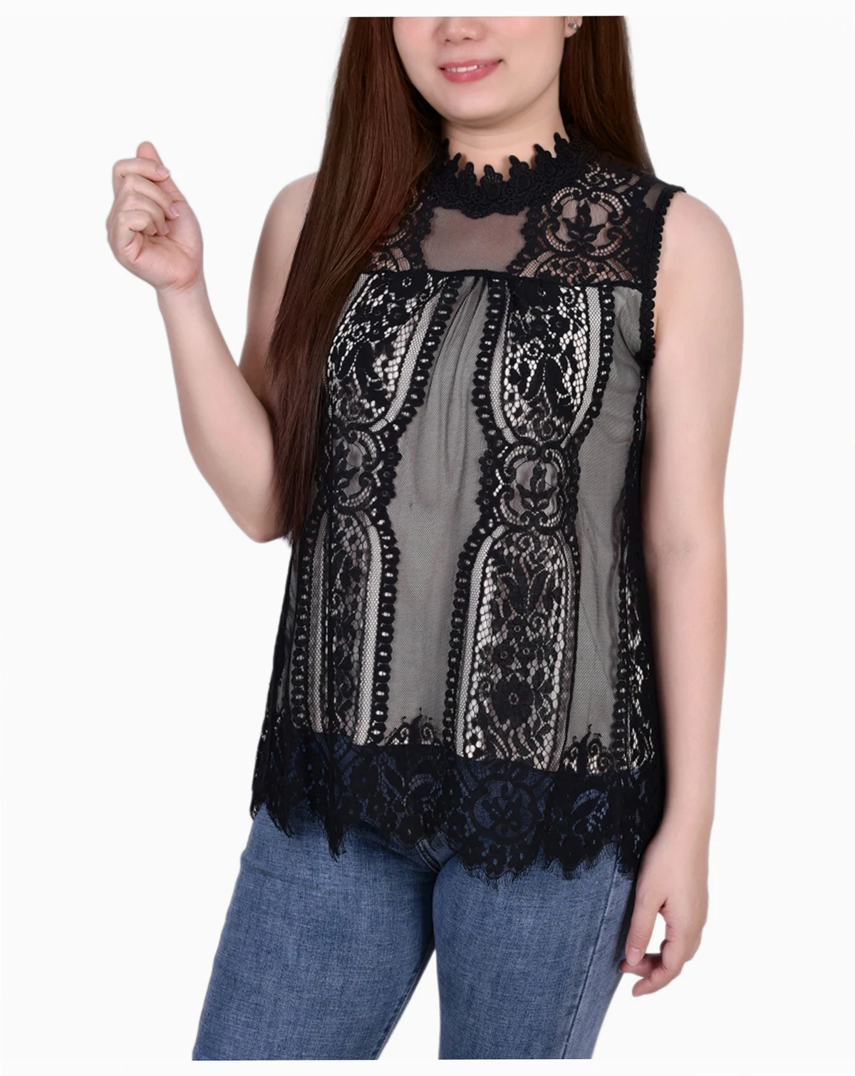 Mock-Neck Lace Top