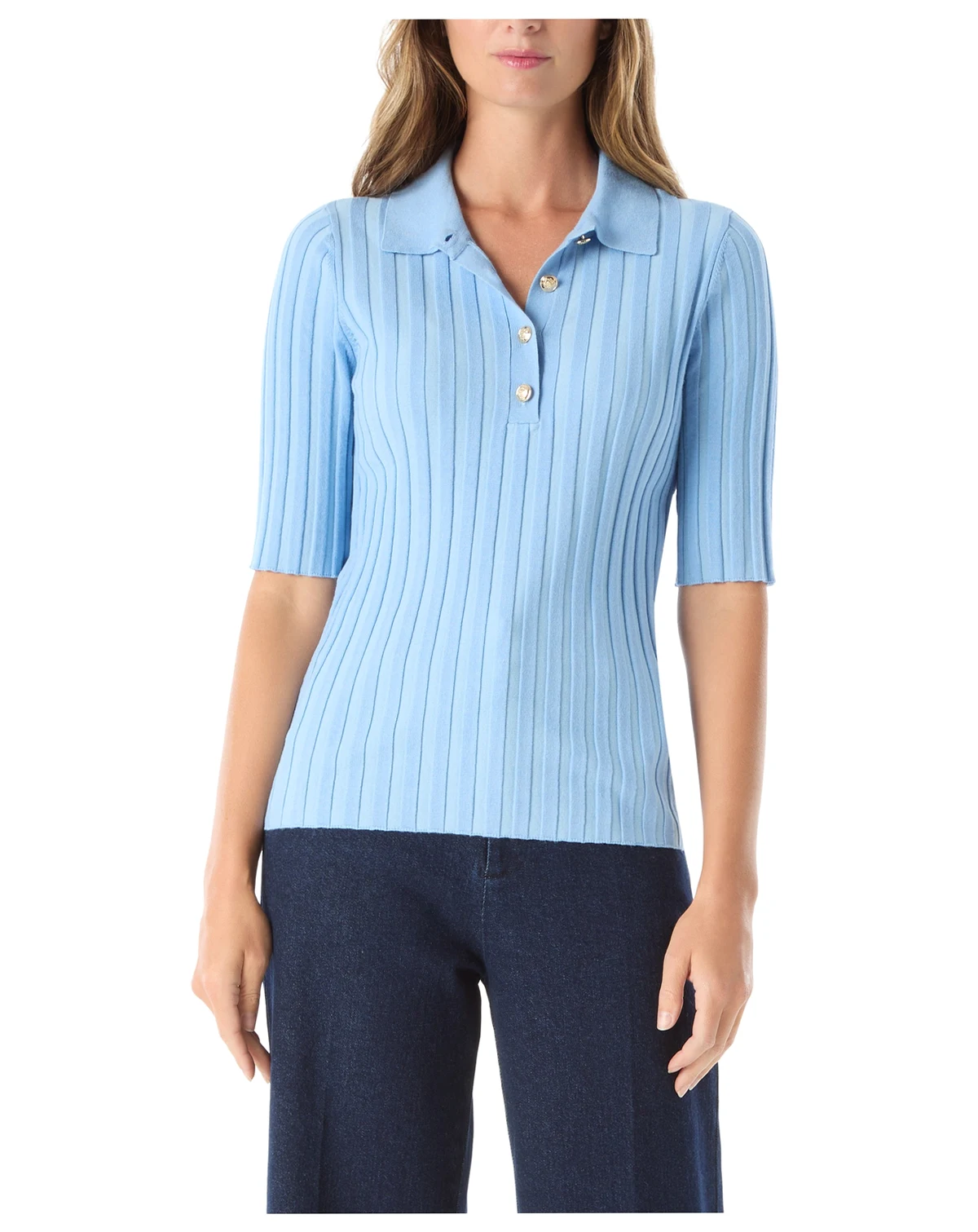 DO by Women's Ribbed Knit Collar Top