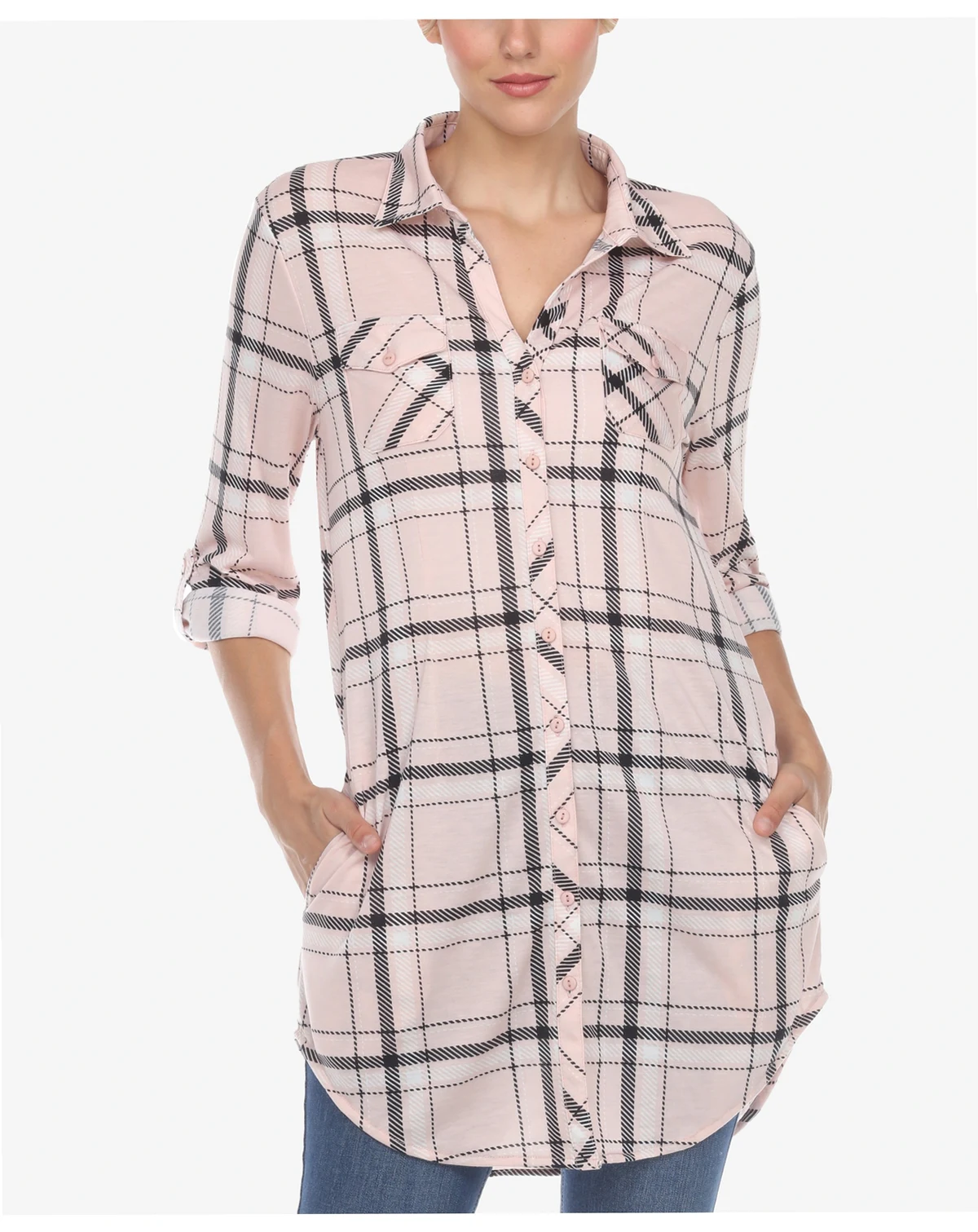Women's Plaid Tunic Top Shirt