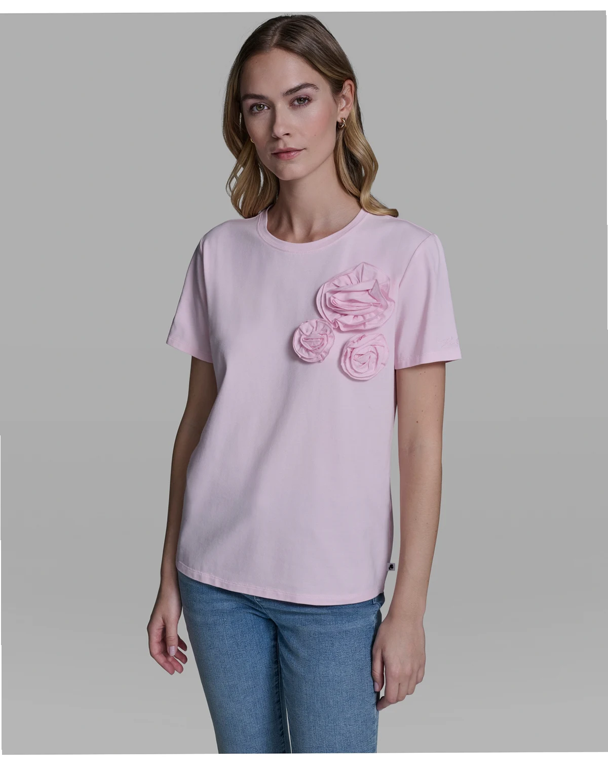 Women's Rose Trim Knit Crew Neck Top