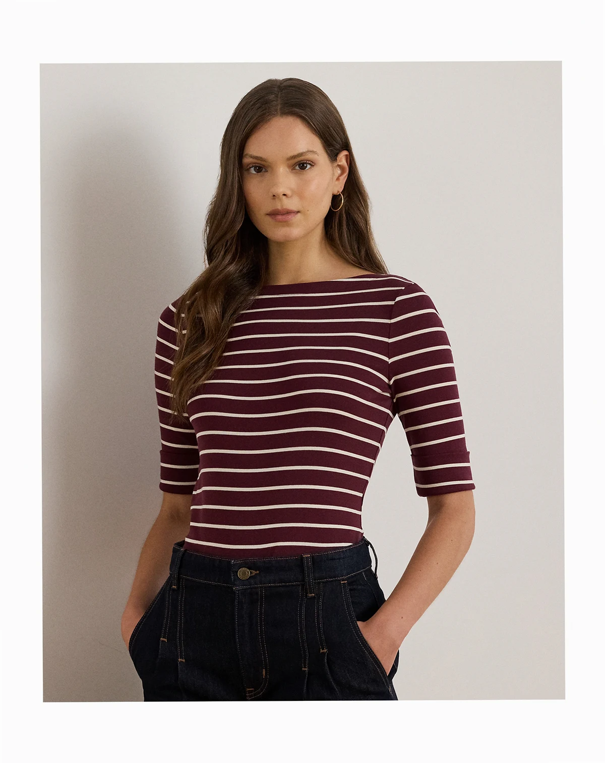 Petite Boat Neck Striped T-Shirt