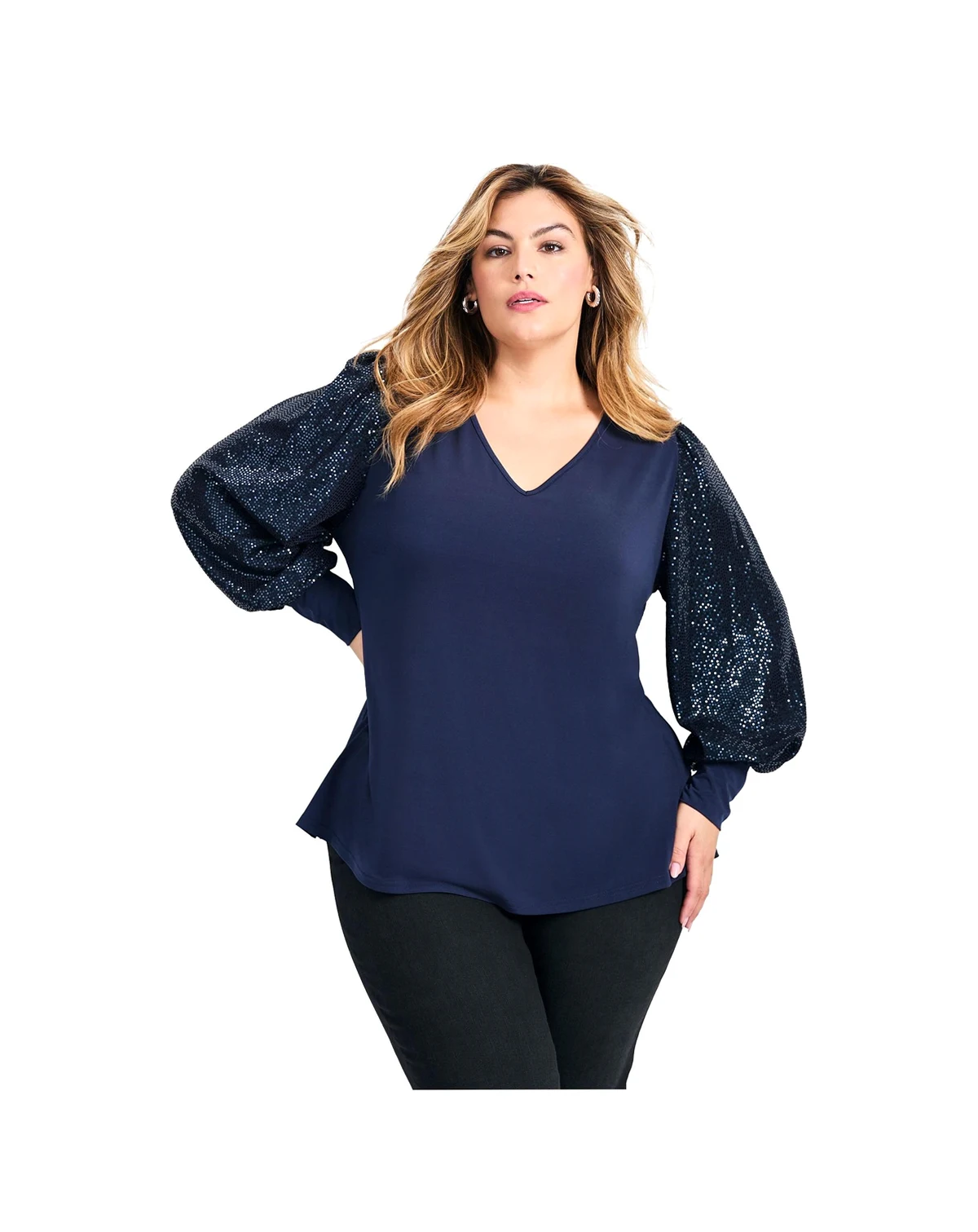 Women's Glam Sequin Sleeve Top