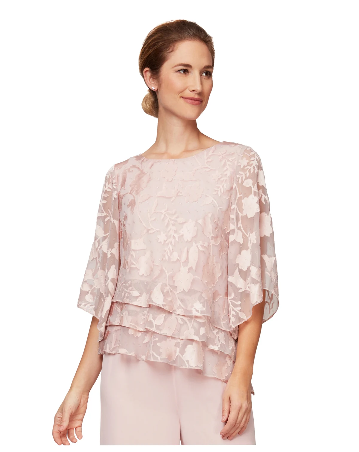 Petite Burnout Chiffon Boat Neck Top