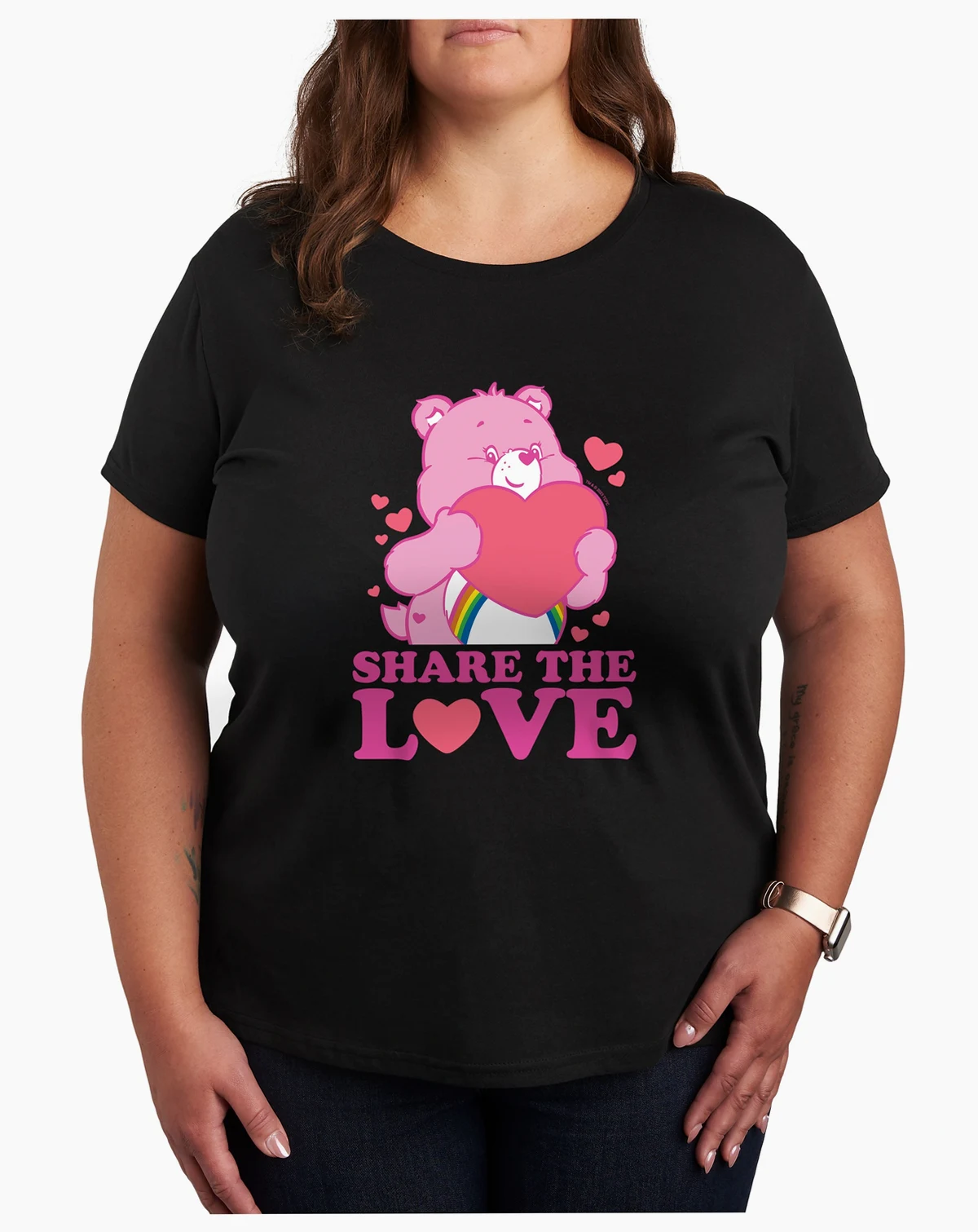 Plus Size Trendy Care Bears Share The Love Graphic Crew Neck T-Shirt