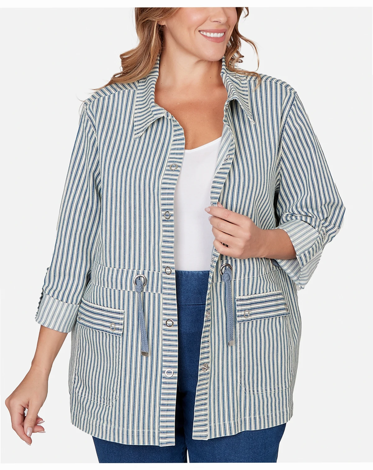 Plus Size Striped Anorak Snap Front Jacket