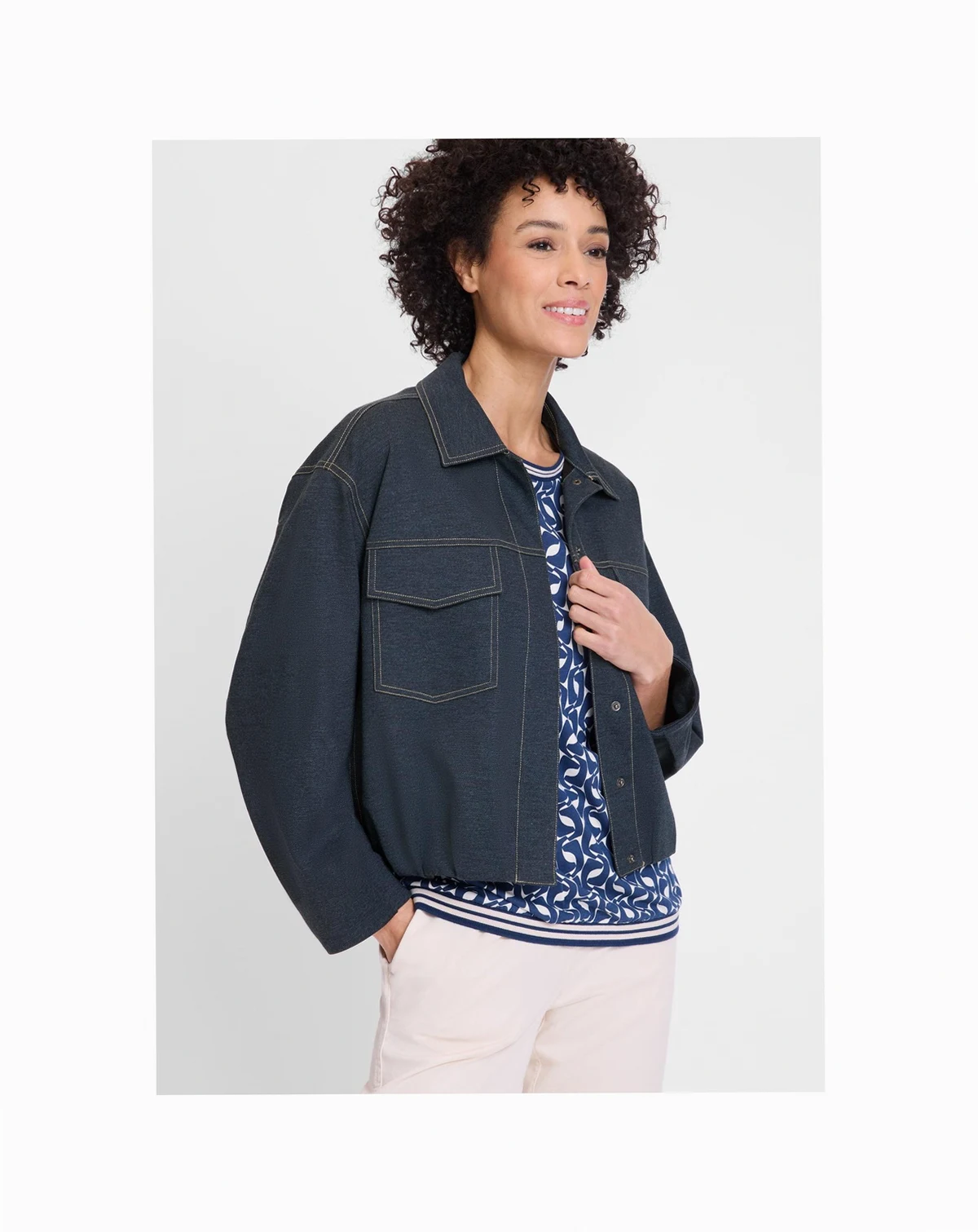 Women's Denim Jersey Bomber Jacket