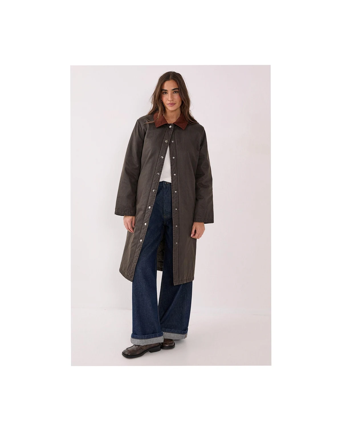 Women's Longline Cord Collar Wax Effect Coat