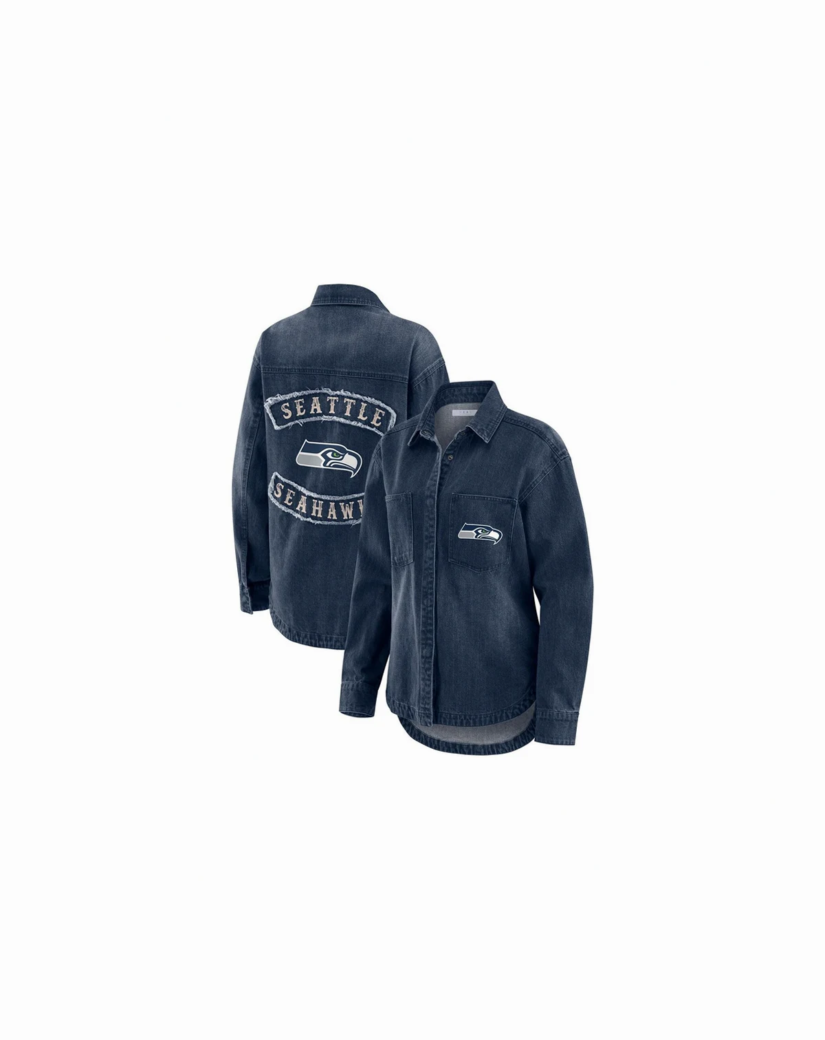 Women's Denim Seattle Seahawks Washed Oversized Denim Full-Snap Shacket