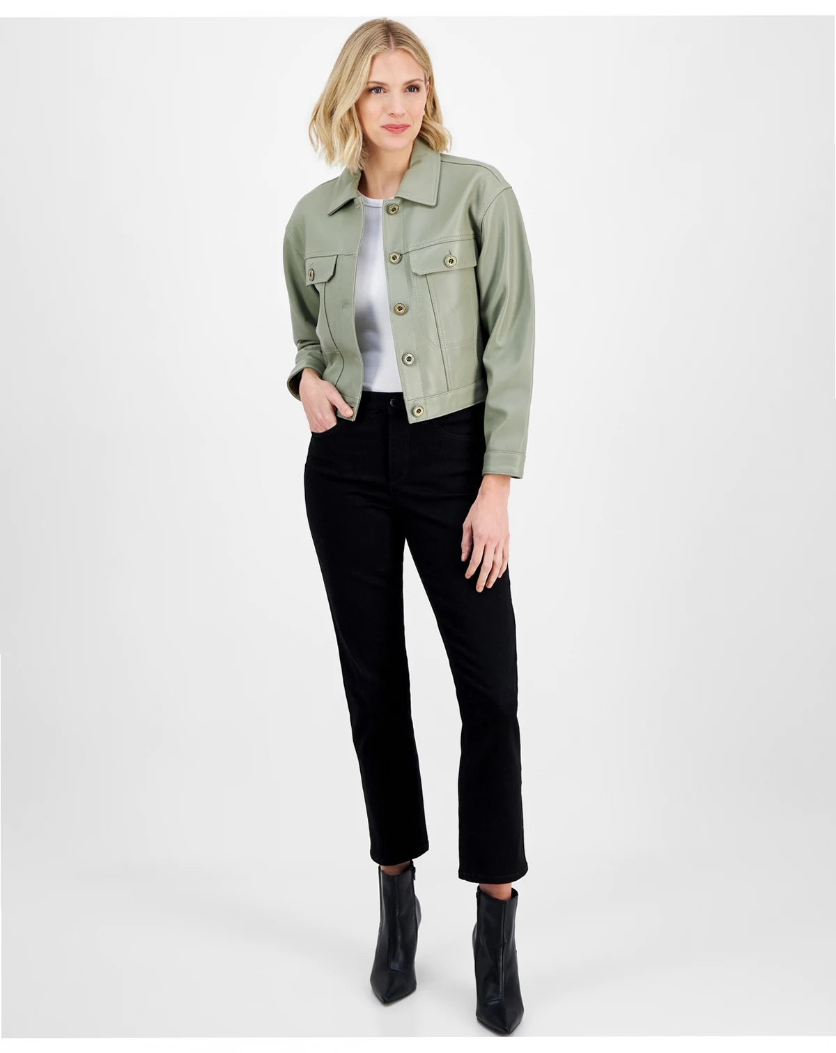 Women's Button-Front Leather Jacket