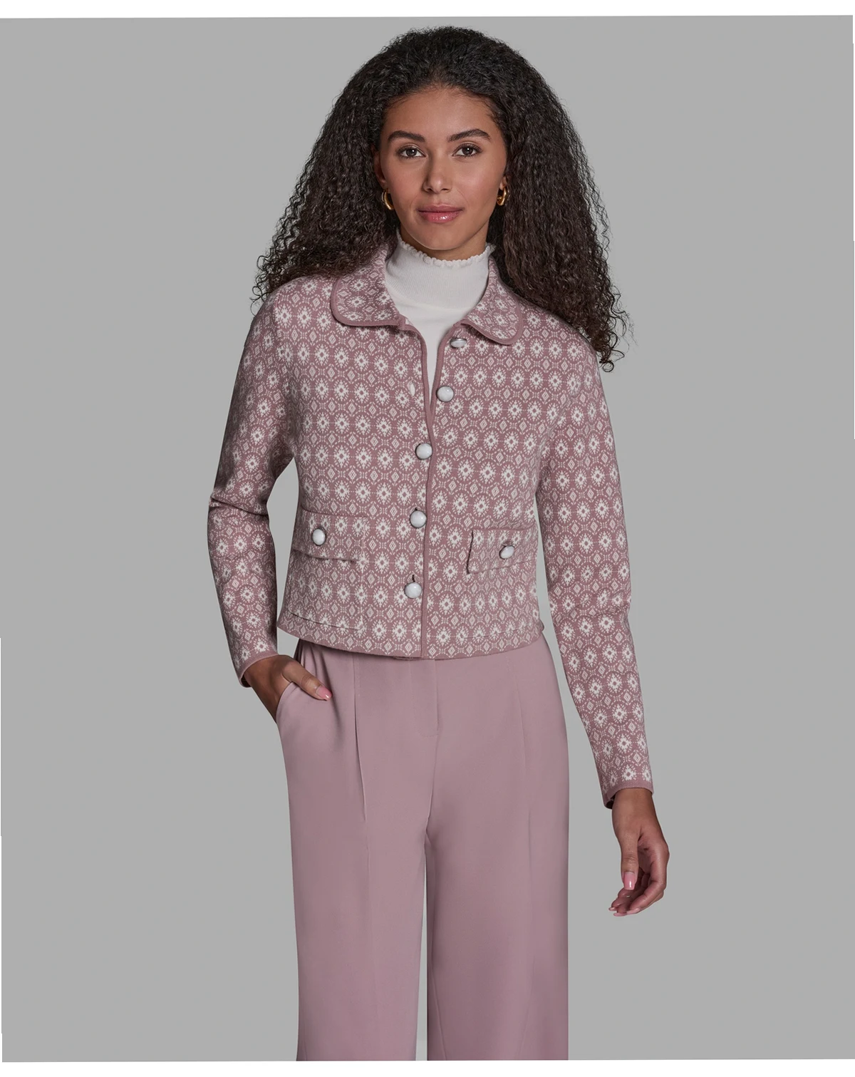 Women's Printed Long-Sleeve Sweater Knit Jacket