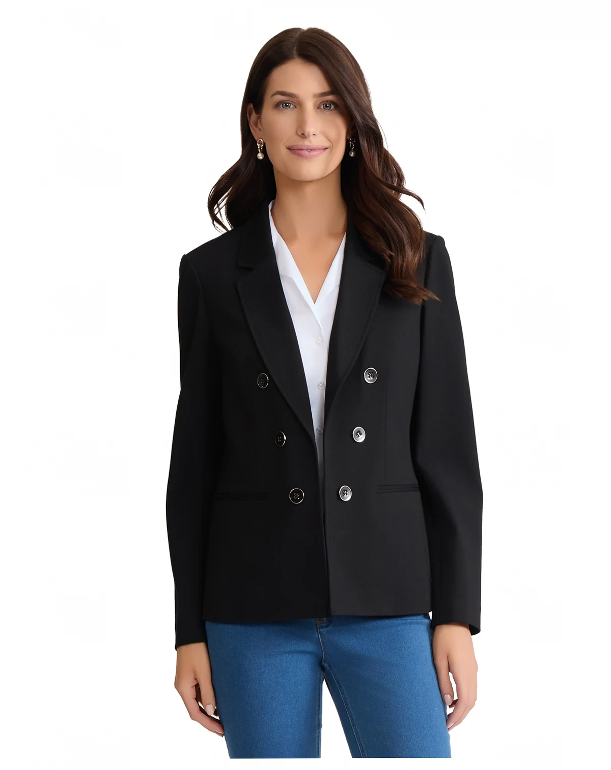 Women's Button Front Faux Double Breasted Compression Jacket