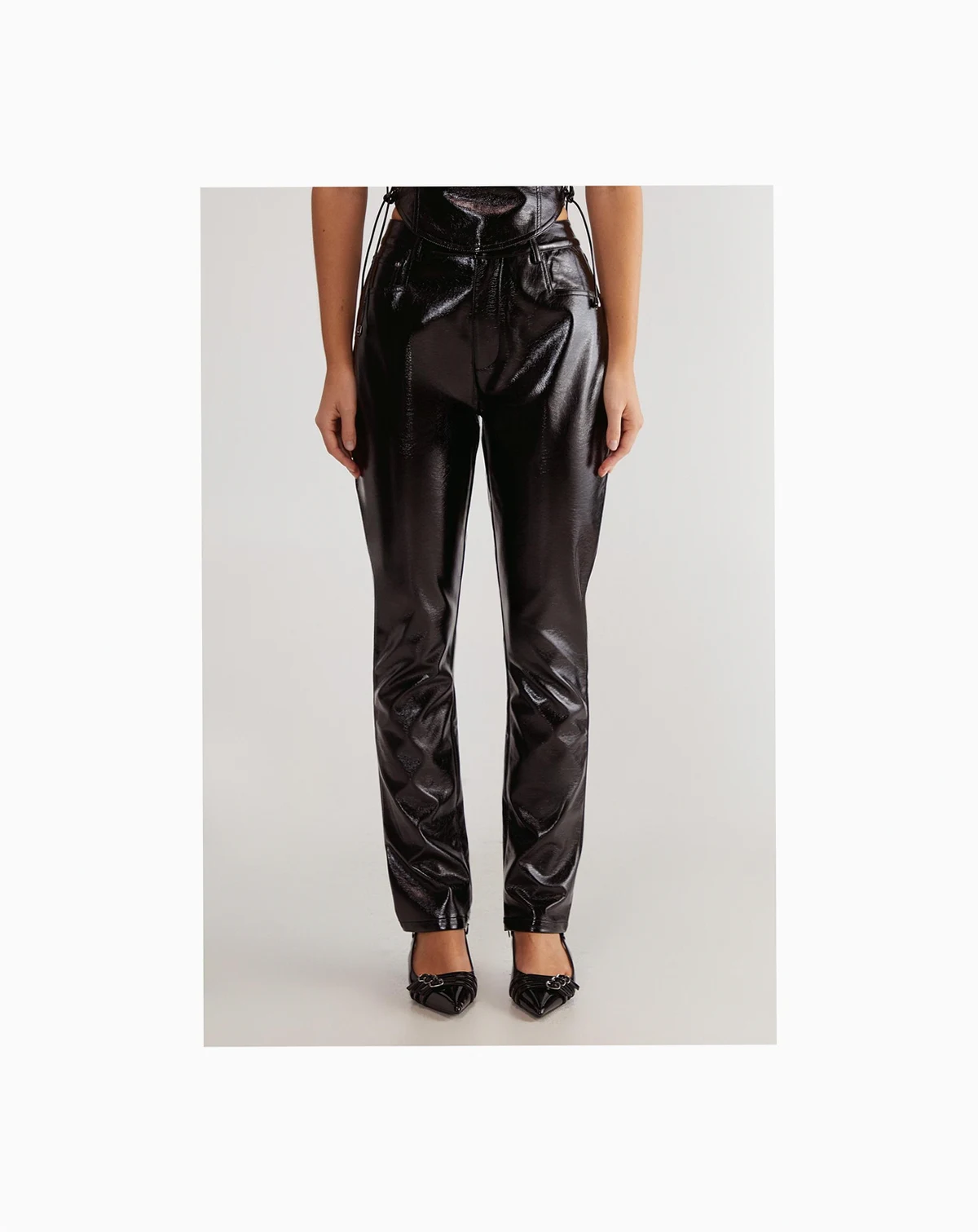 Women's Distressed High Waisted Vinyl Pants