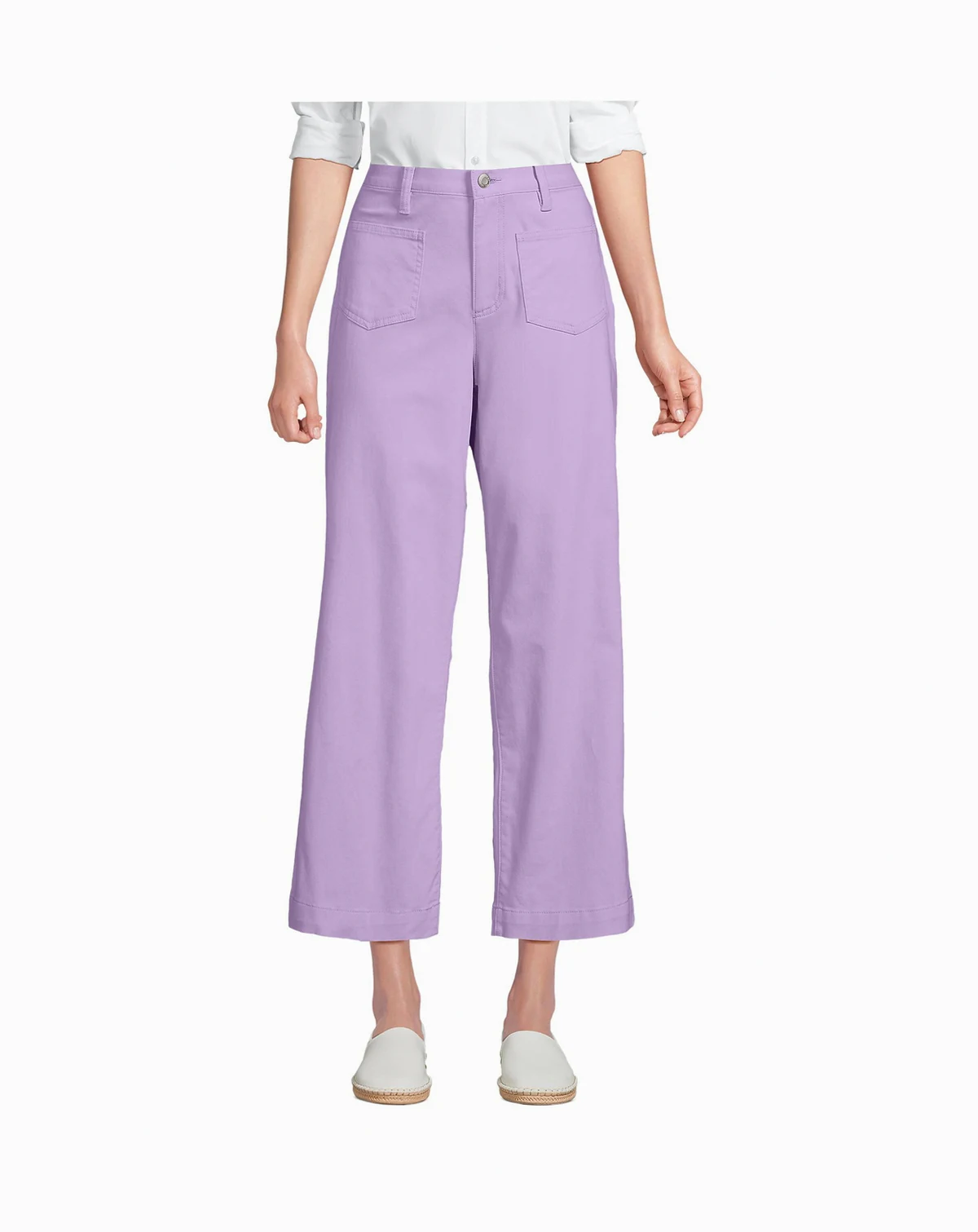 Women's High Rise Patch Pocket Wide Leg Chino Crop Pants