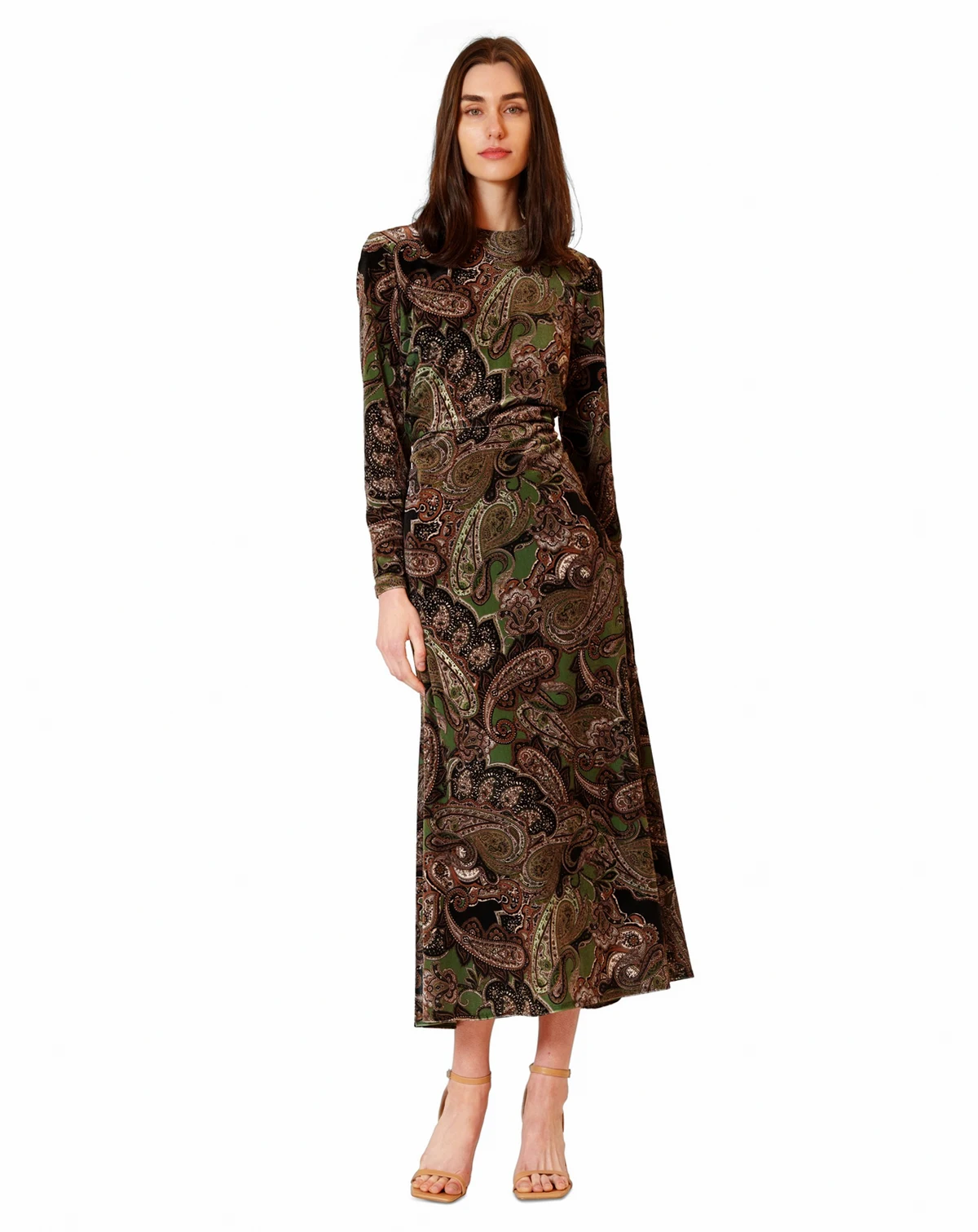 Women's Midi Velvet Printed Long-Sleeve Dress