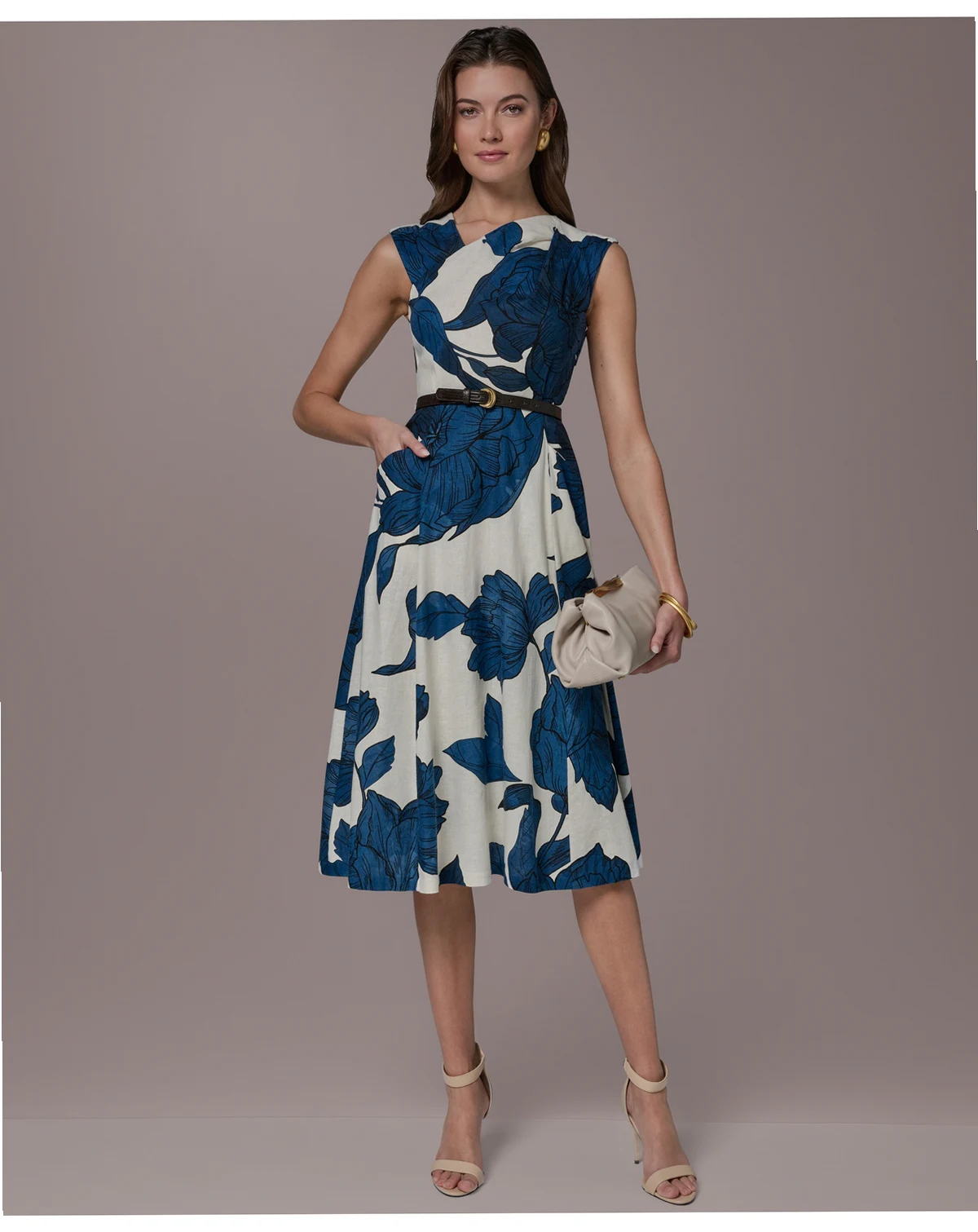 Women's Asymmetrical Neck A-Line Midi Dress