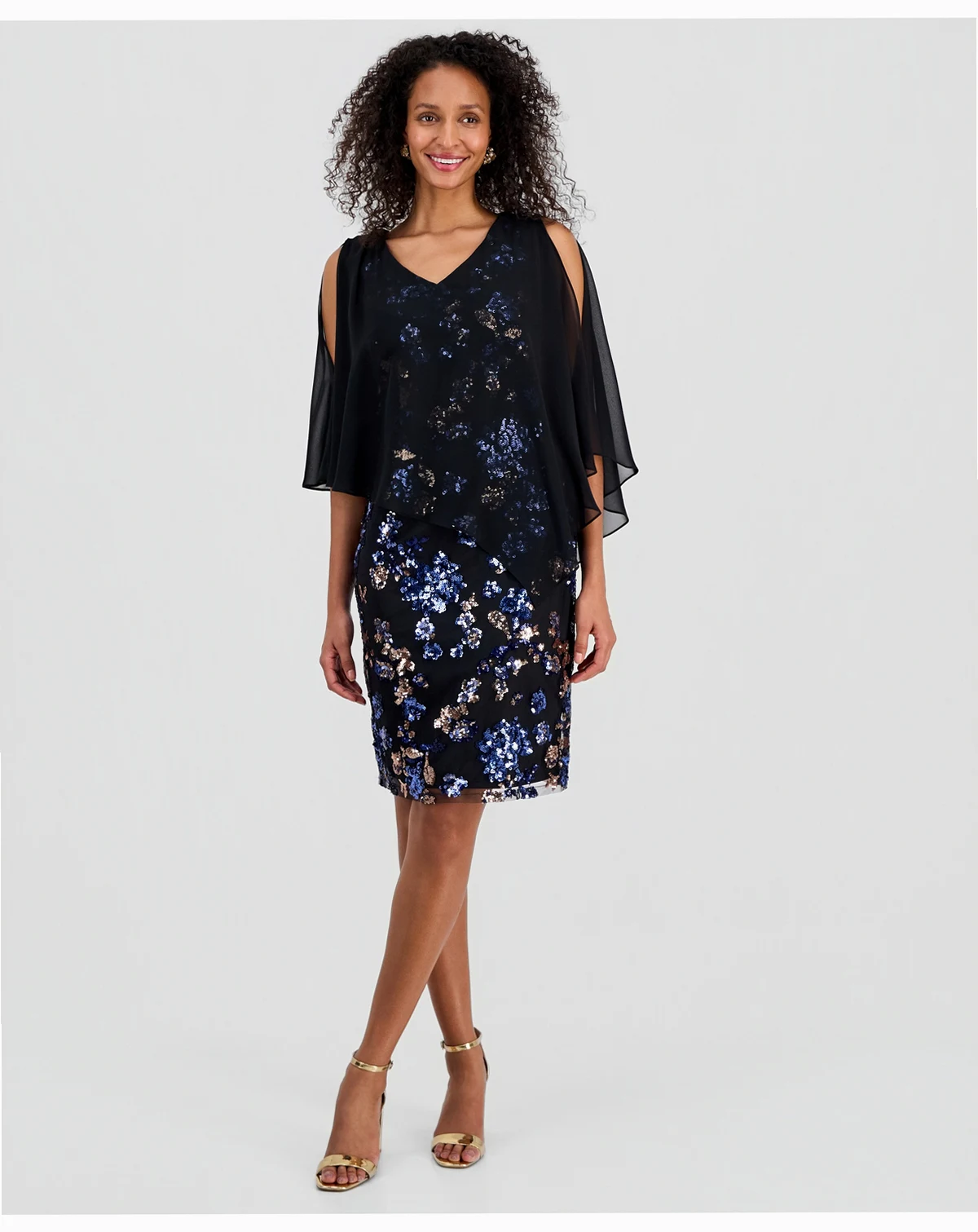 Women's Sequined Chiffon-Overlay Dress