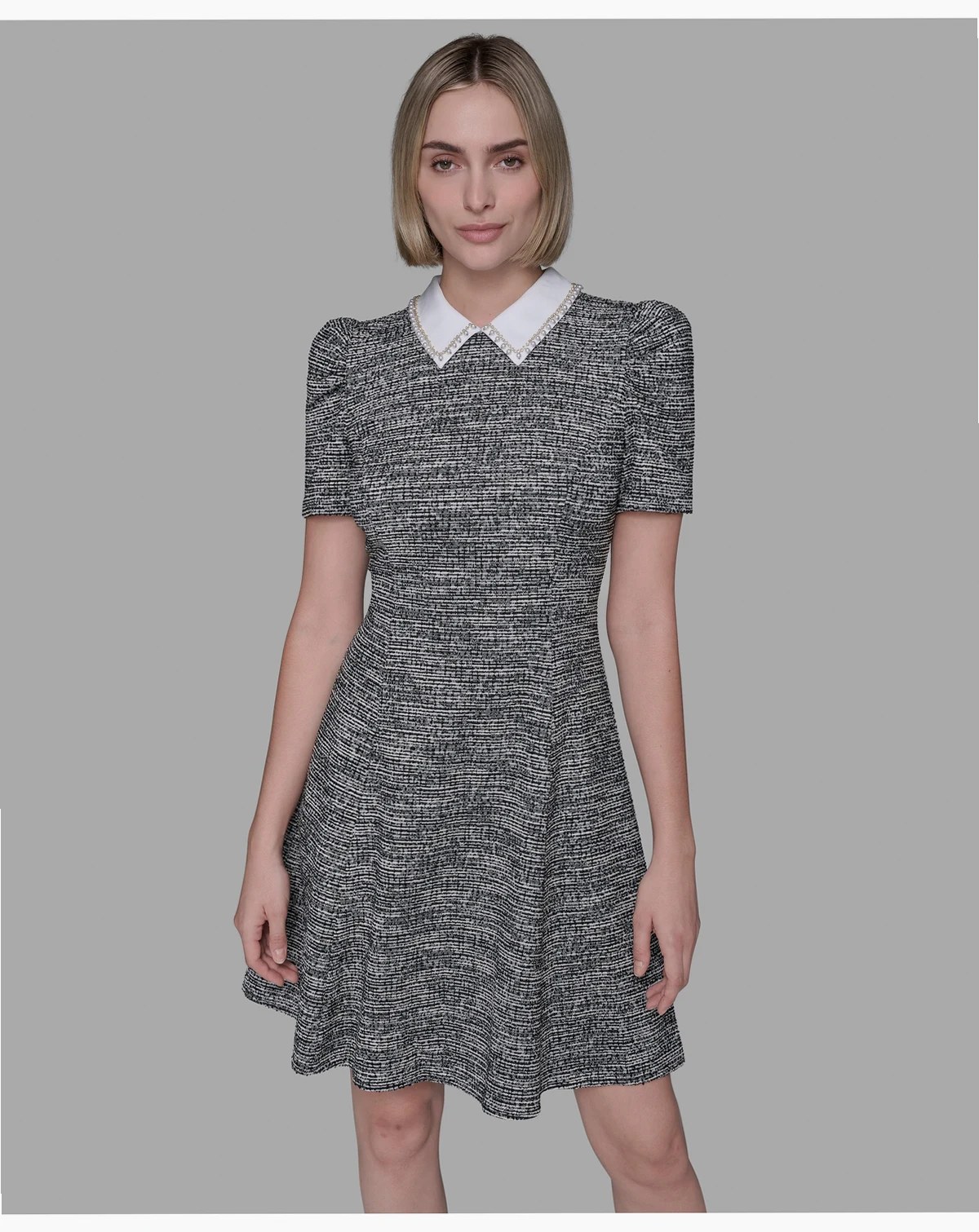 Women's Collared Tweed A-Line Dress