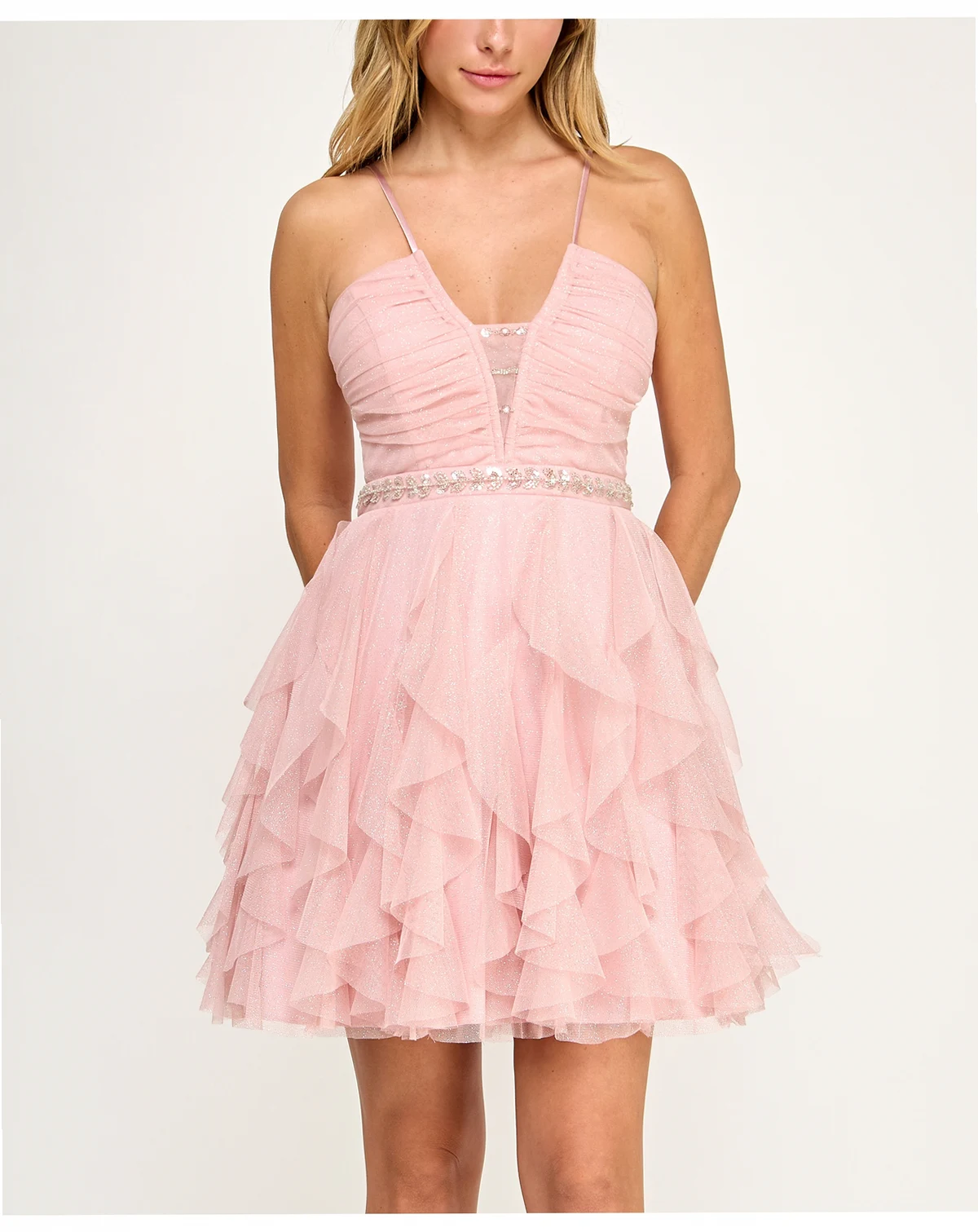 Juniors' Strappy Petal Detail Skirt Dress