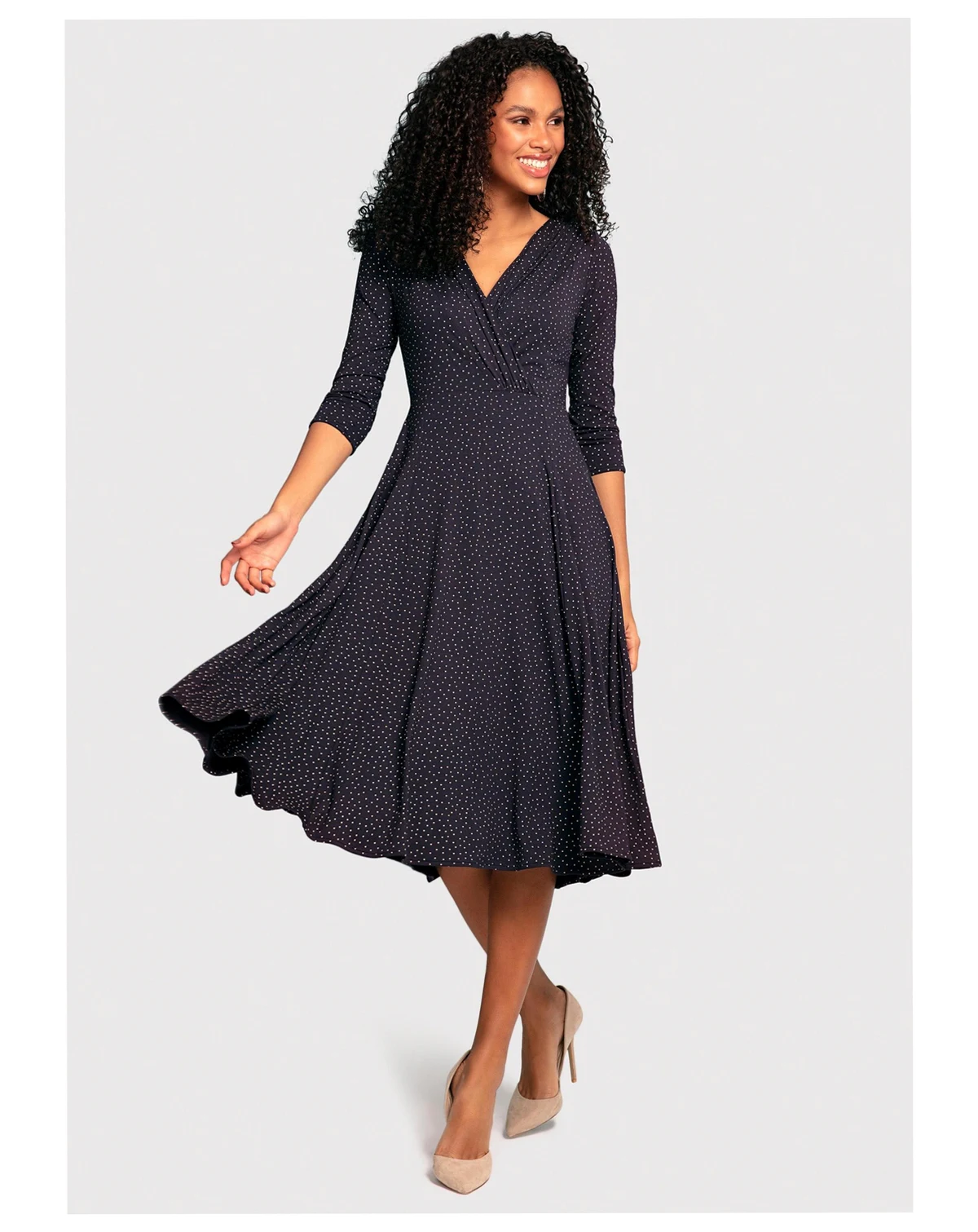 Women's Annie V-Neck 3/4 Sleeve Midi Dress