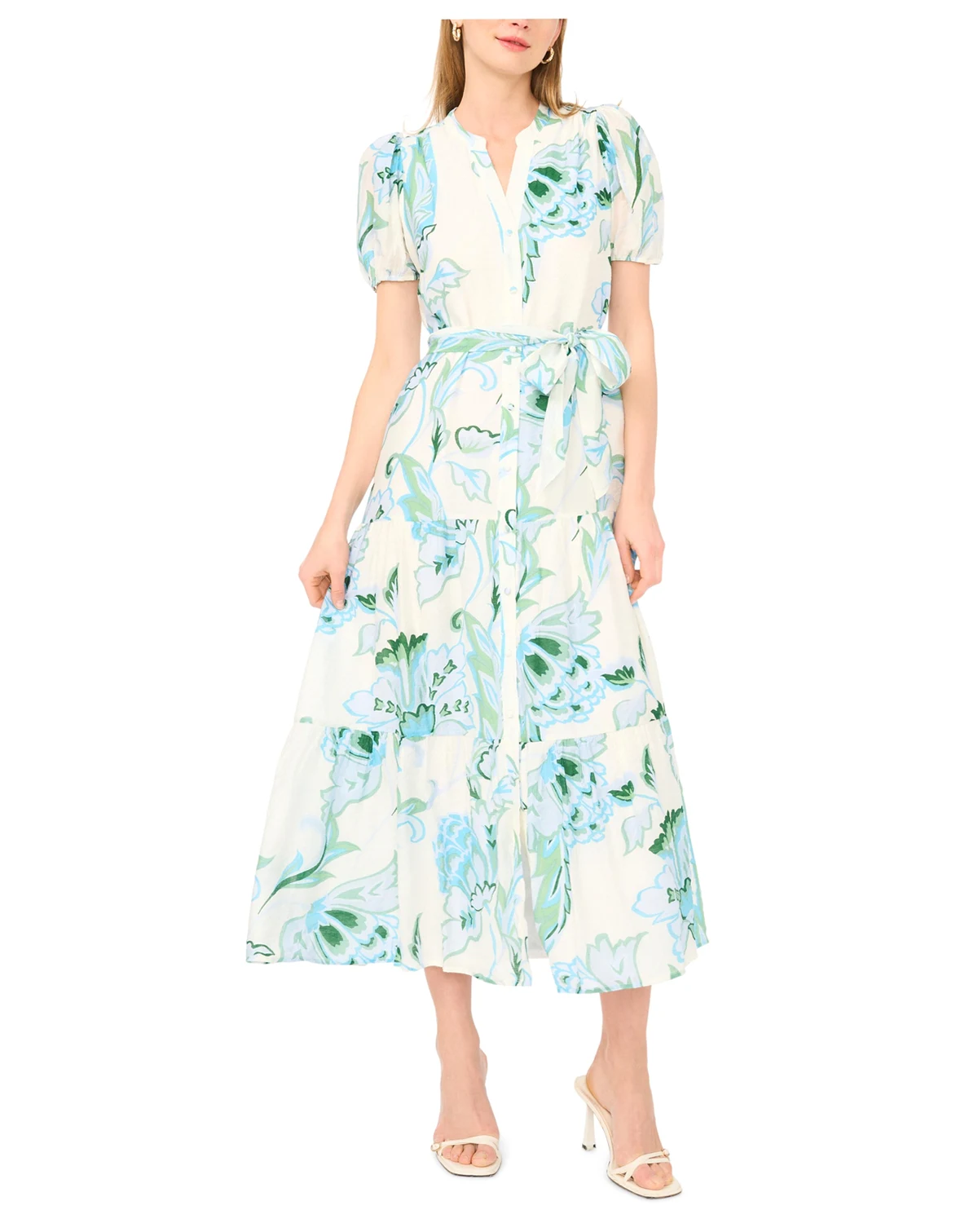 Women's V-Neck Belted Midi Dress