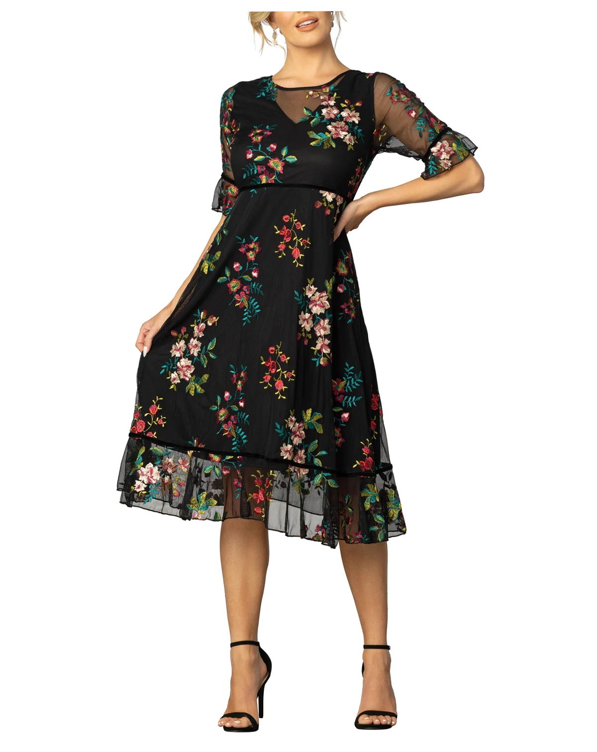 Women's Wildflower Embroidered Floral Mesh Dress
