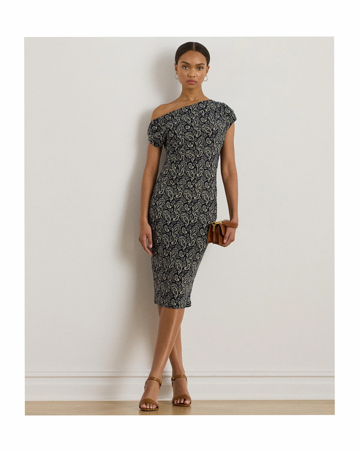 Women's Paisley Jersey Off-the-Shoulder Dress