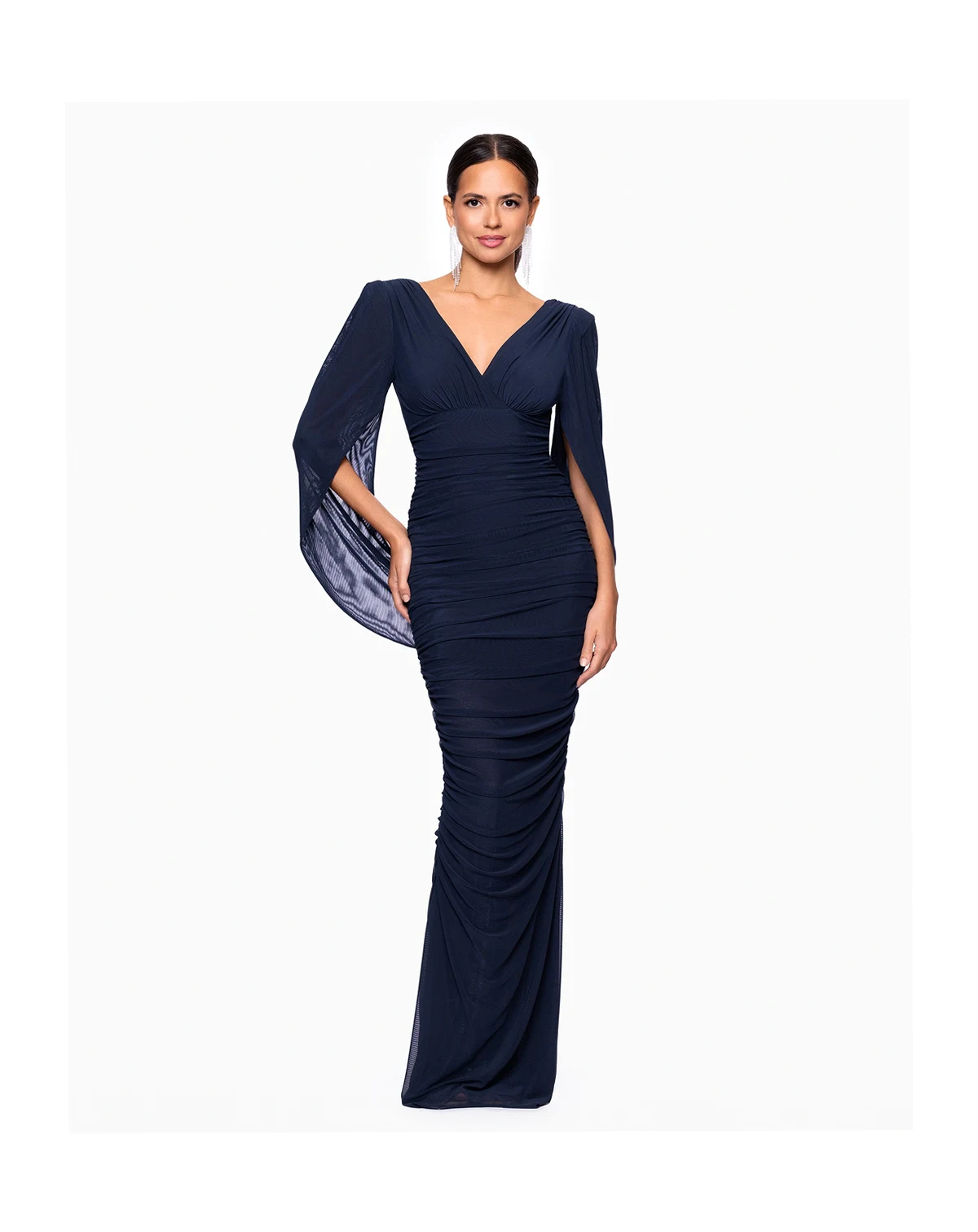 Women's Mesh Cape V-Neck Gown Dress