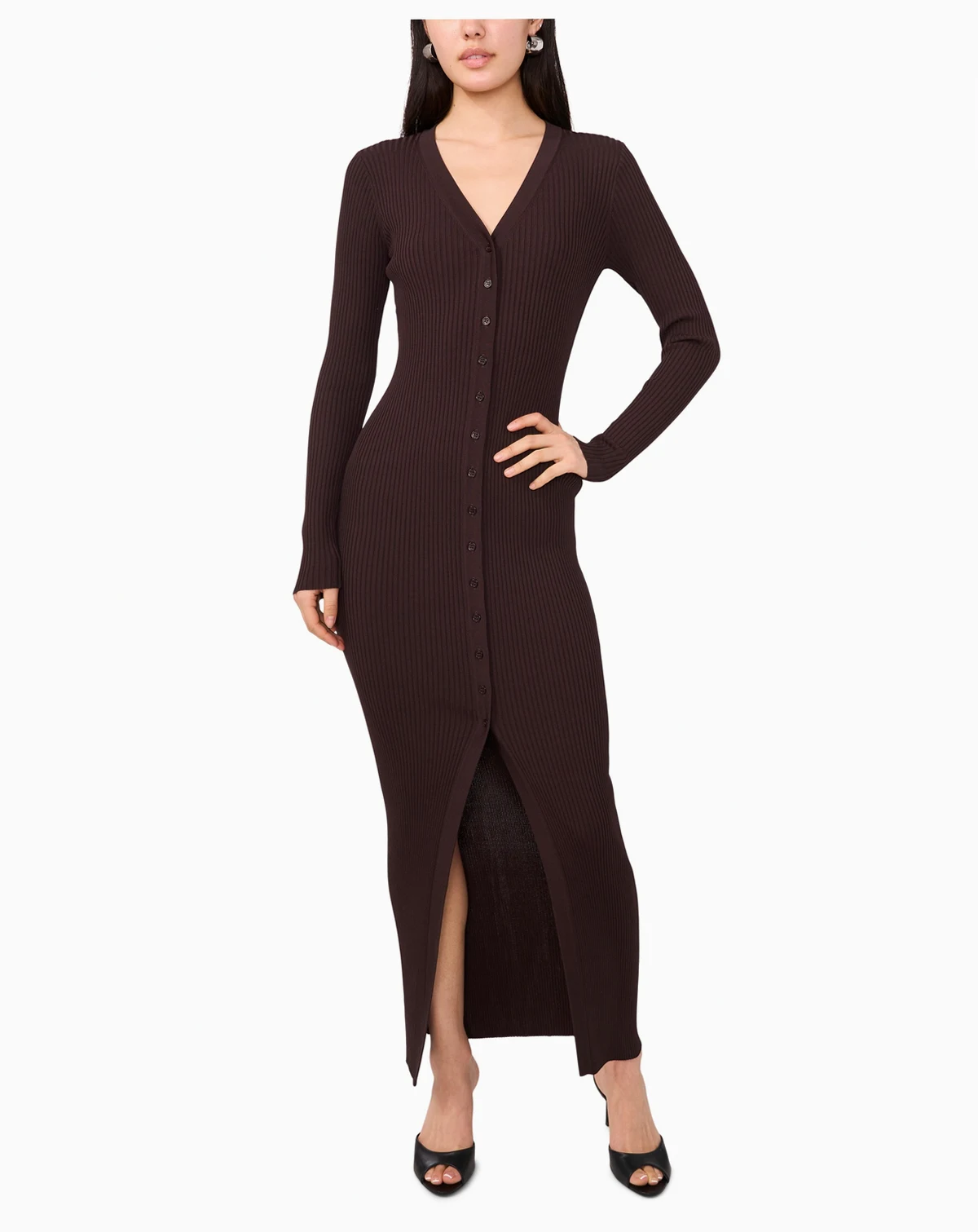 Women's Ribbed Long Sleeve Midi Cardigan Dress