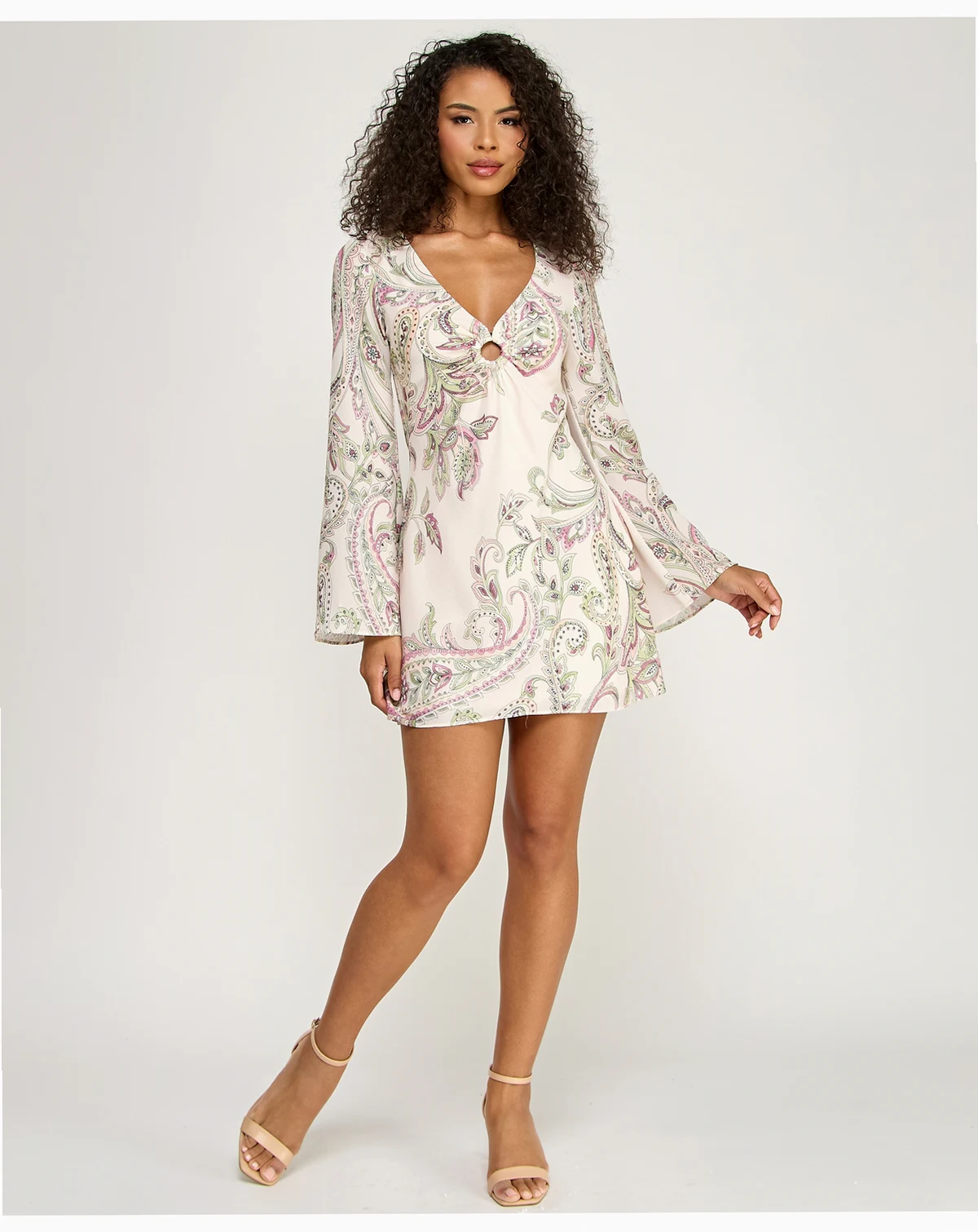 Juniors' Long-Sleeve V-Neck Short Dress