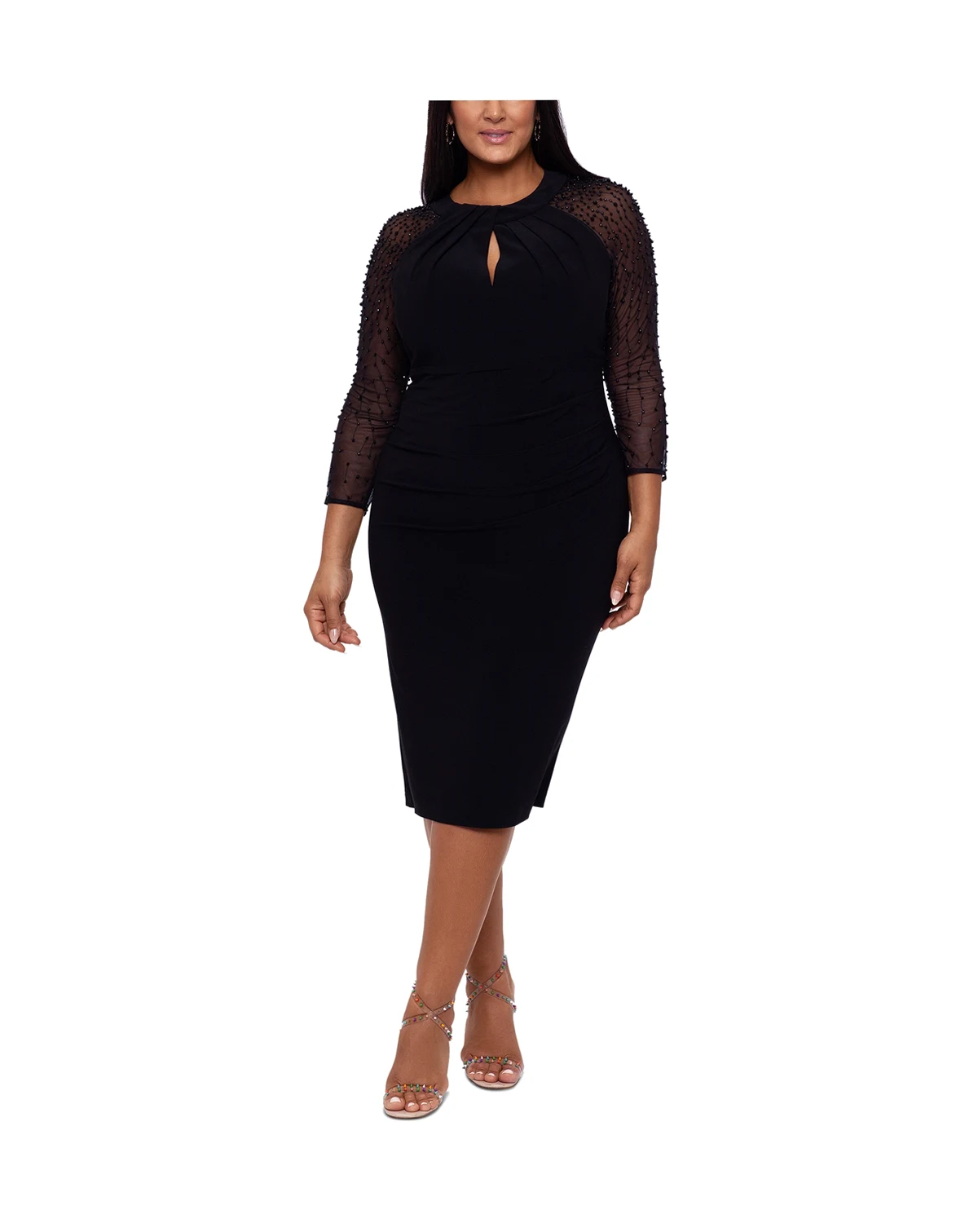 Betsy & Adam Plus Size Embellished-Sleeve Bodycon Dress