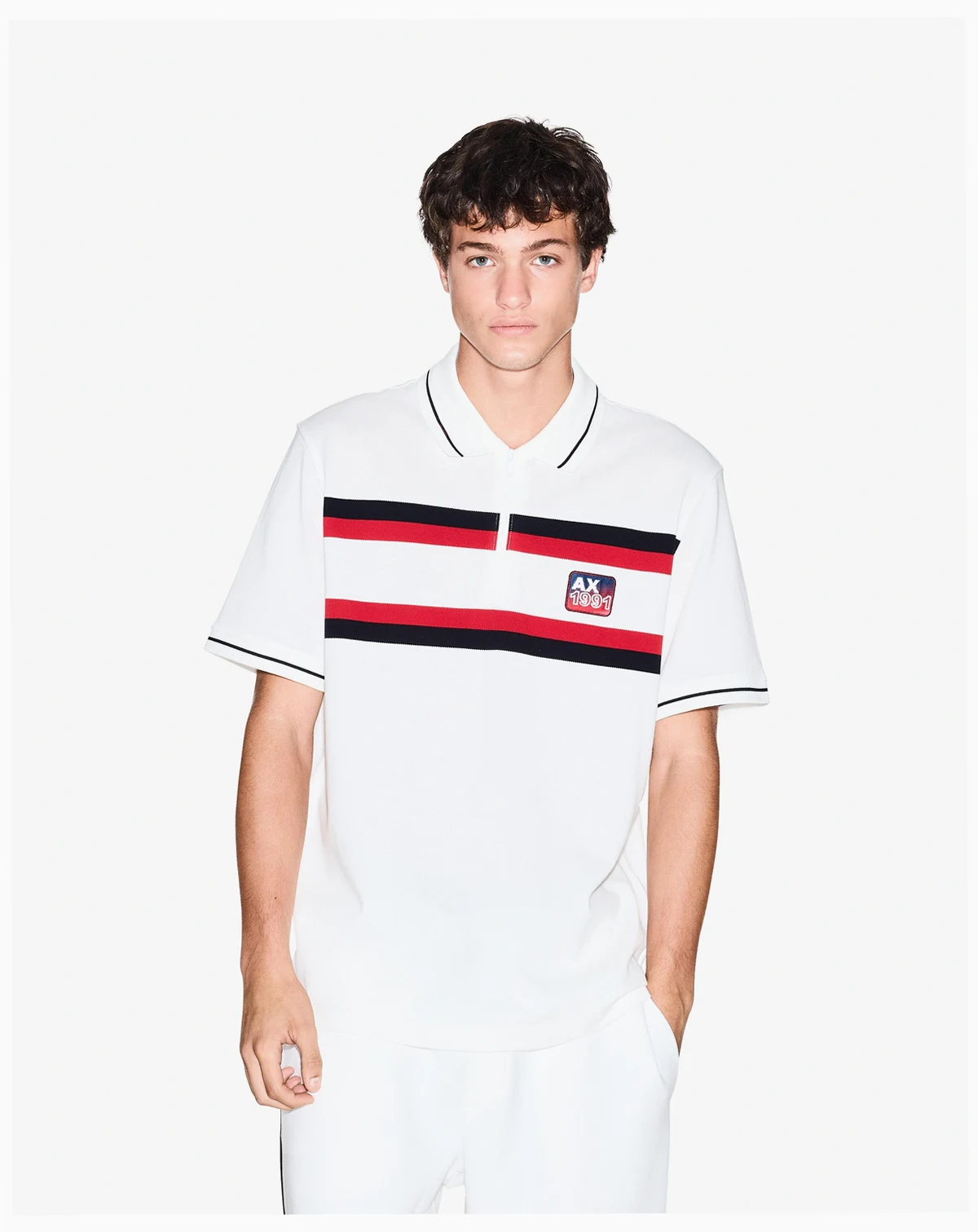 Men's Color Block Pique Zip-Collar Tipping Polo Shirt