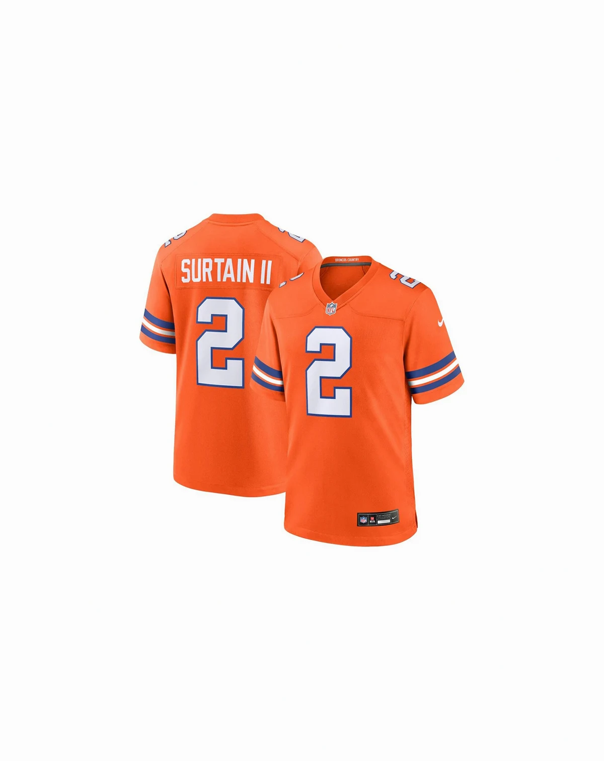 Men's Patrick Surtain II Orange Denver Broncos Mile High Collection 1977 Throwback Player Game Jersey
