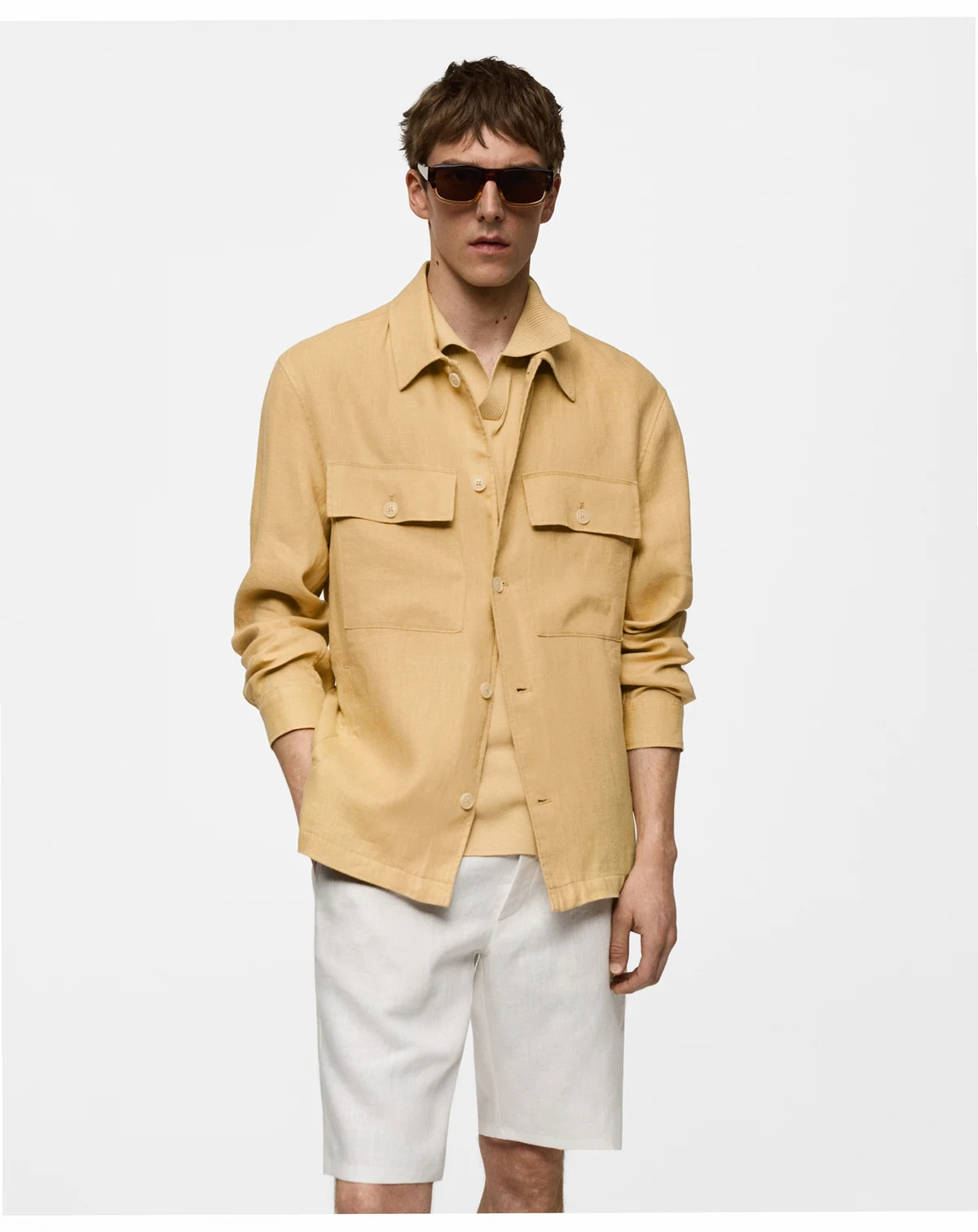 Men's Linen Pockets Detail Overshirt