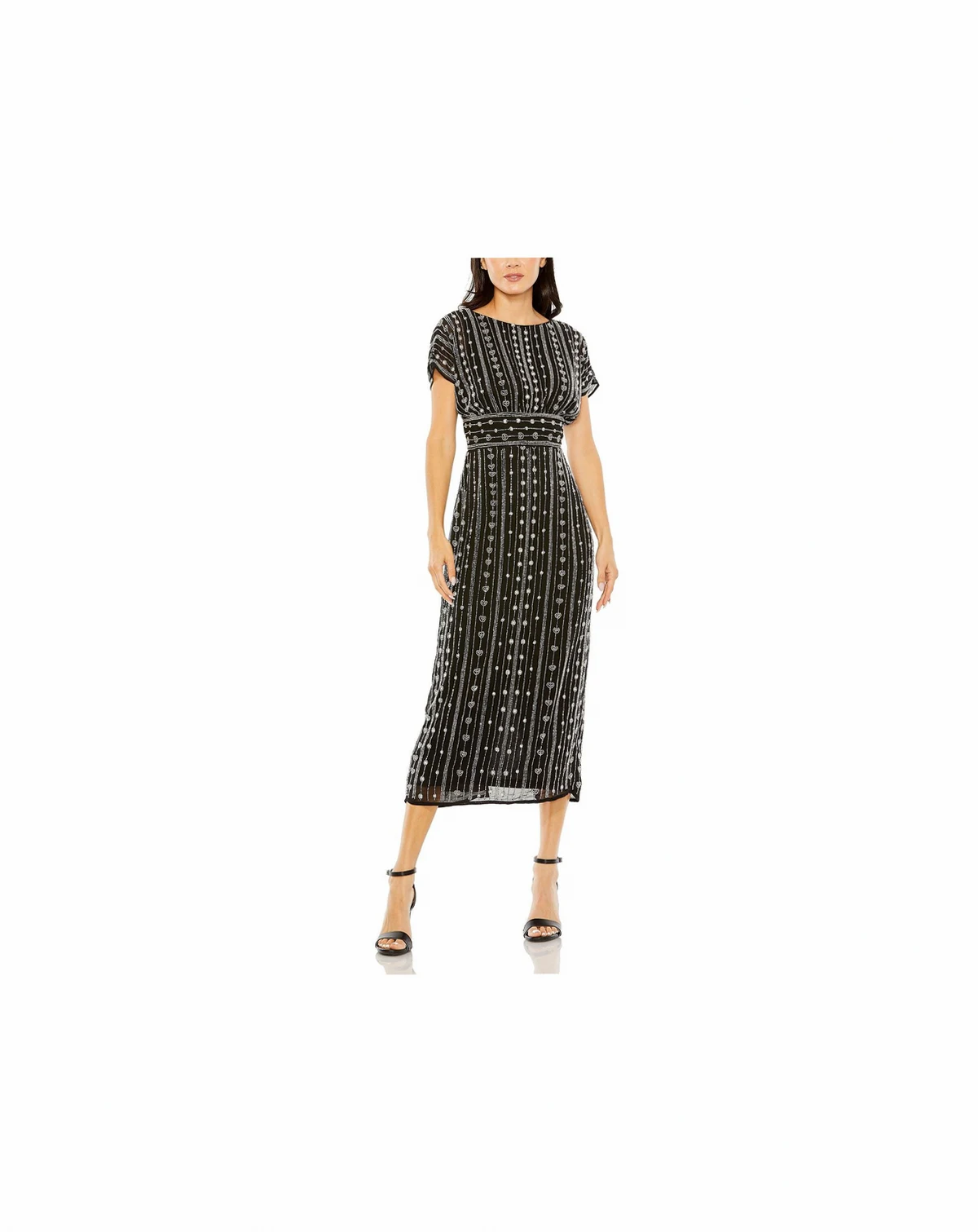 Women's Beaded Cap Sleeve Column Midi Dress