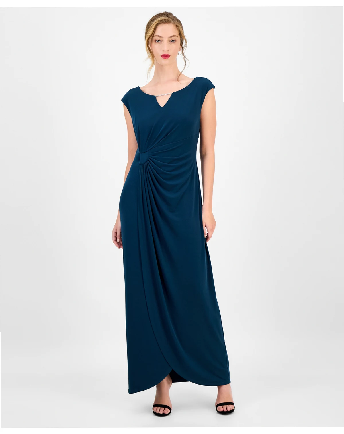 Women's Rhinestone-Embellished Drape-Front Dress