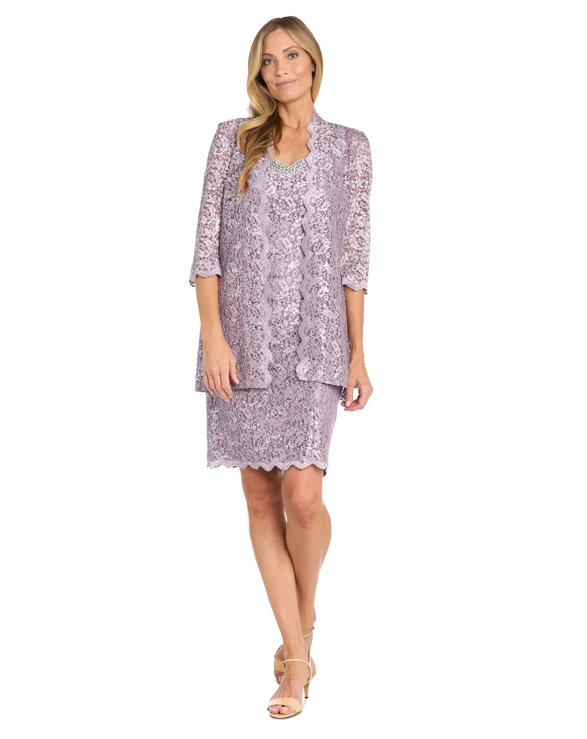Women's 2 Pc. Sequin-Lace Scalloped Jacket Dress